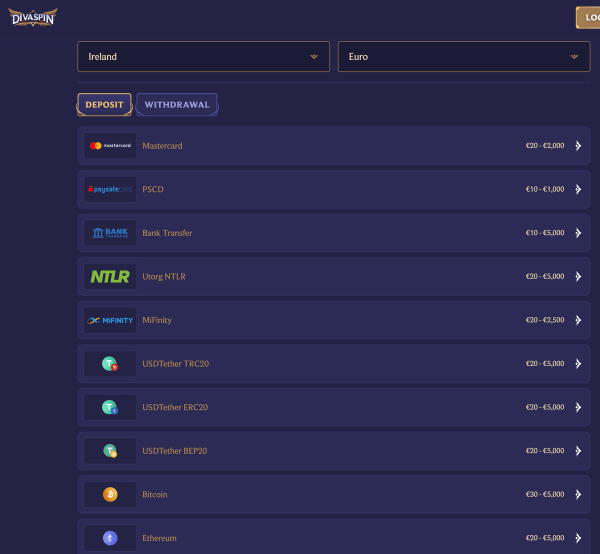 divaspin casino payments