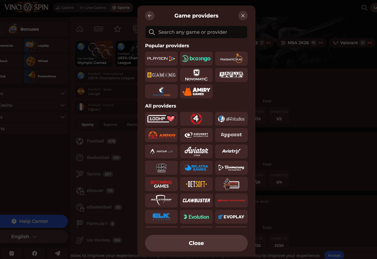 vincispin casino providers