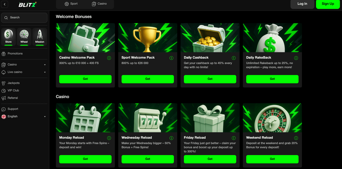 Blitz casino bonuses