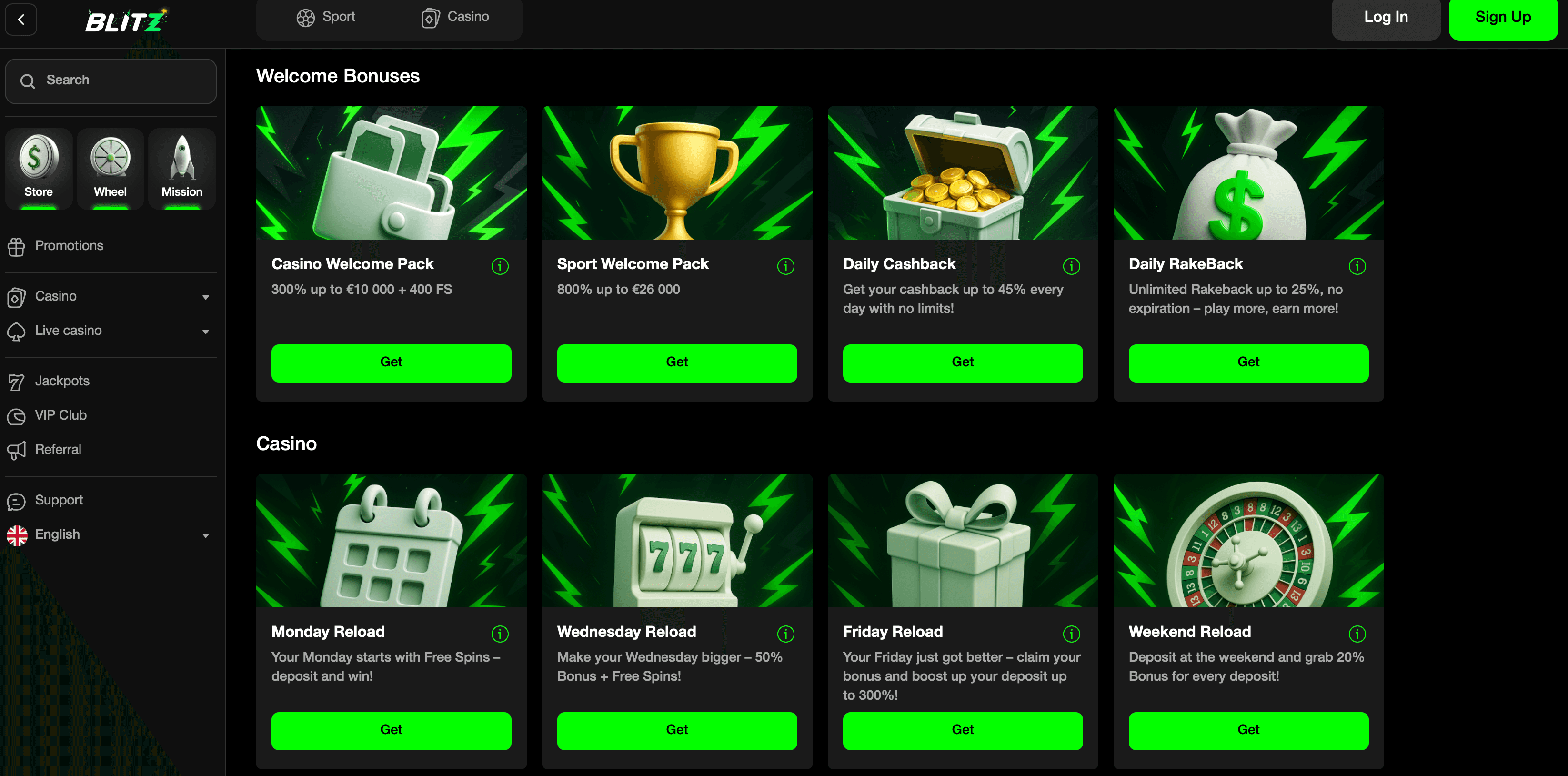 Blitz casino bonuses