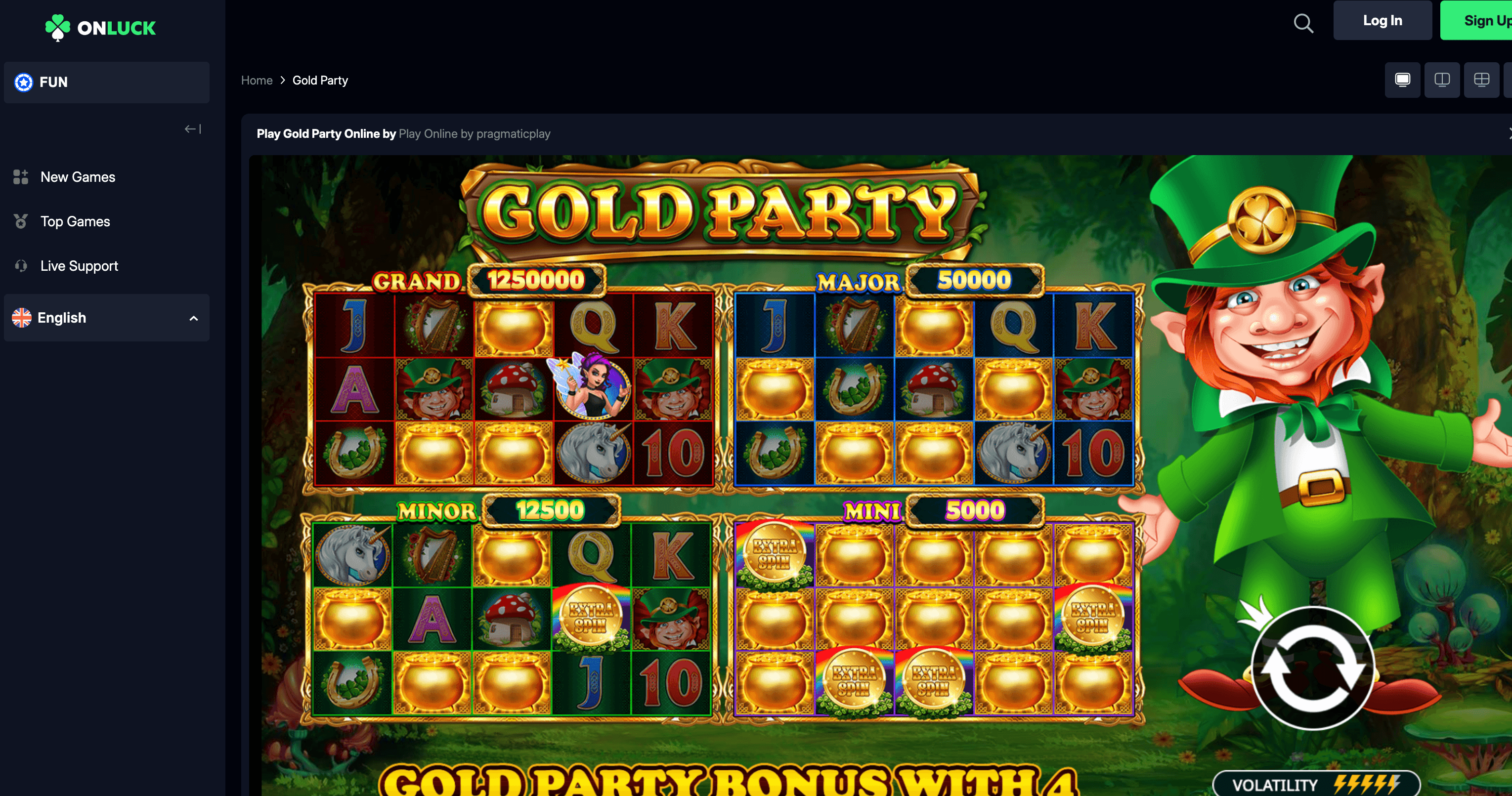 gold party onluck casino