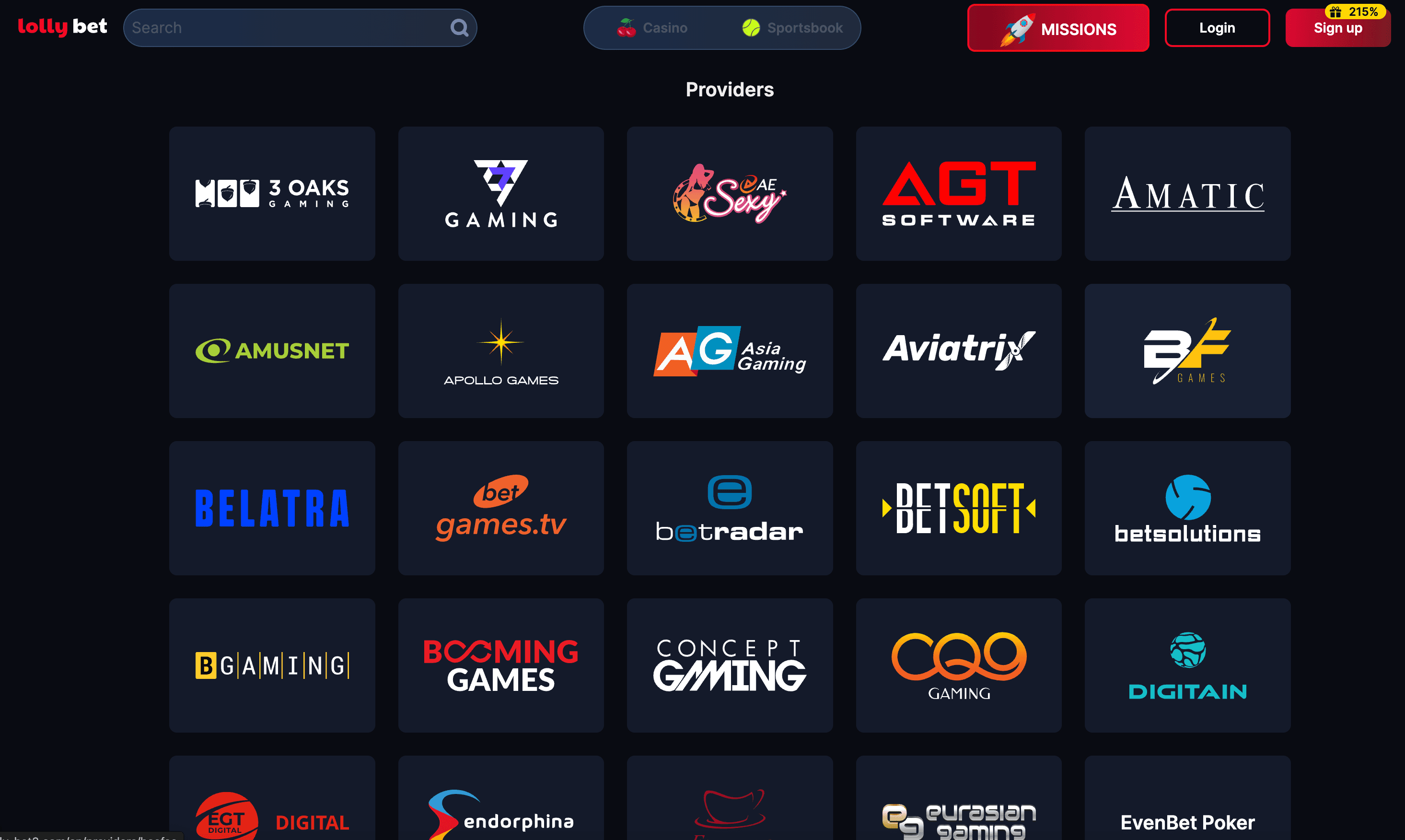 Lollybet casino providers