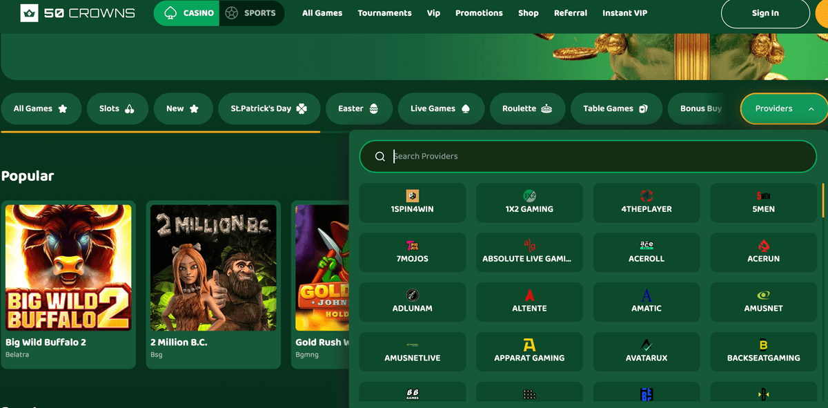 50 crowns casino providers
