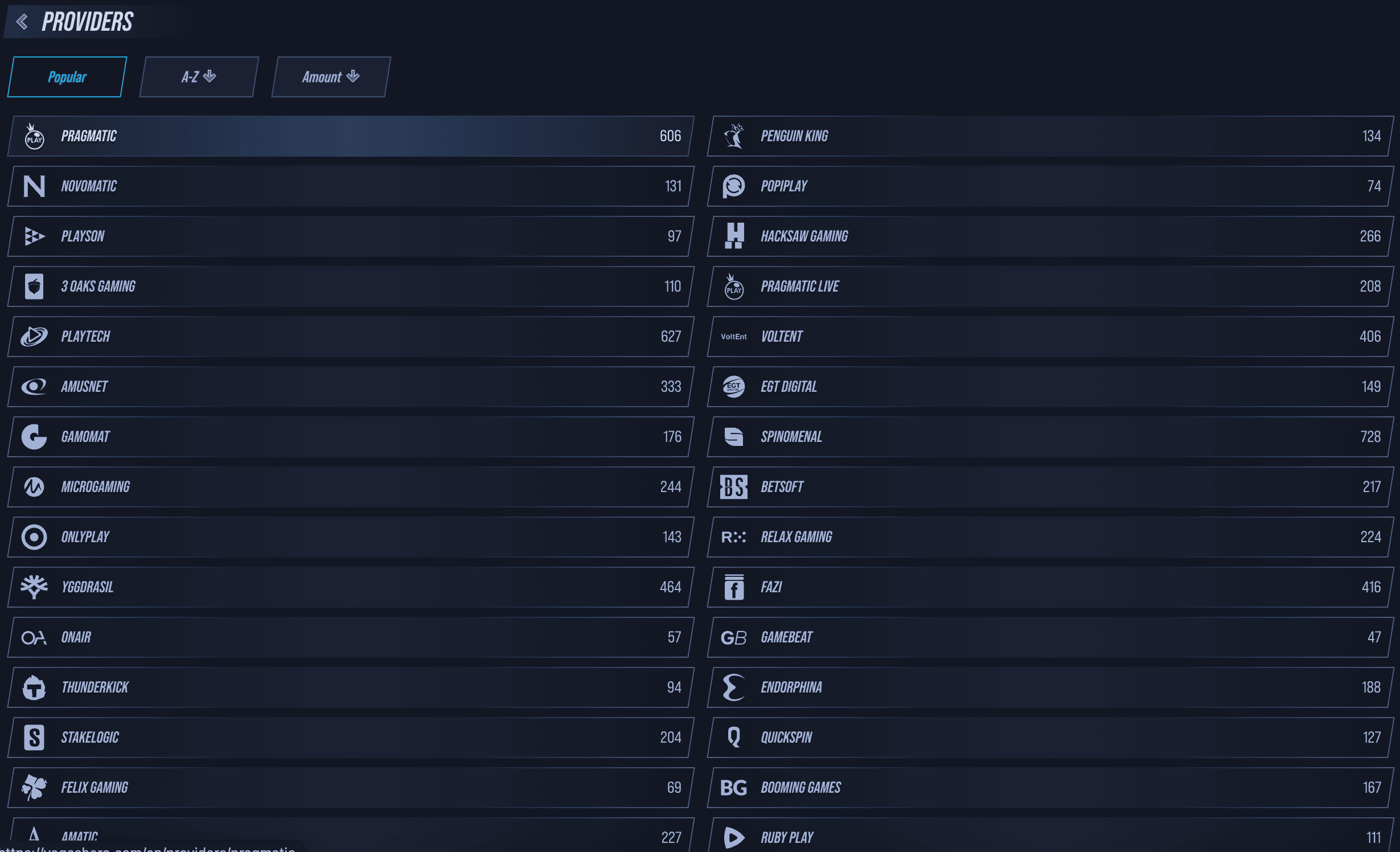 vegas casino providers