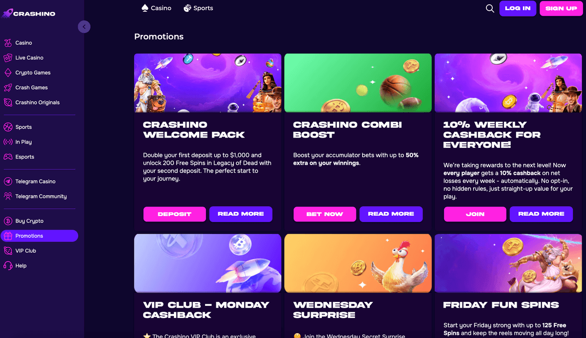 crashino casino bonuses