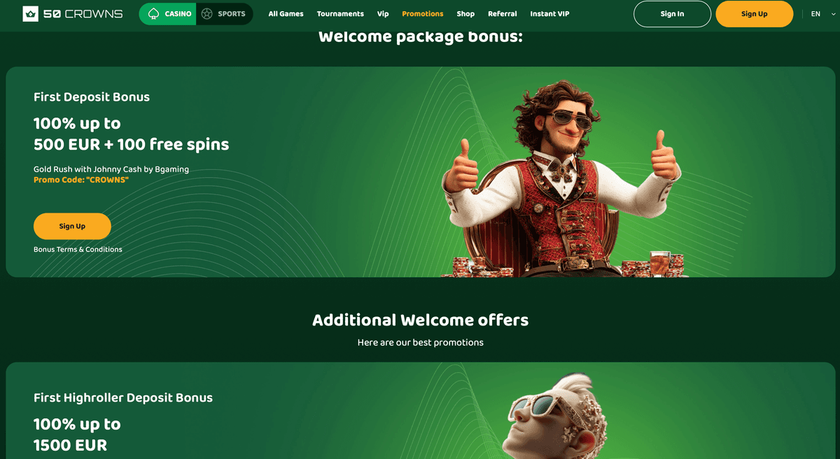 50 crowns casino bonuses