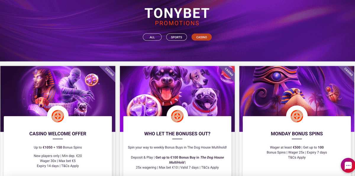 tonybet casino bonuses