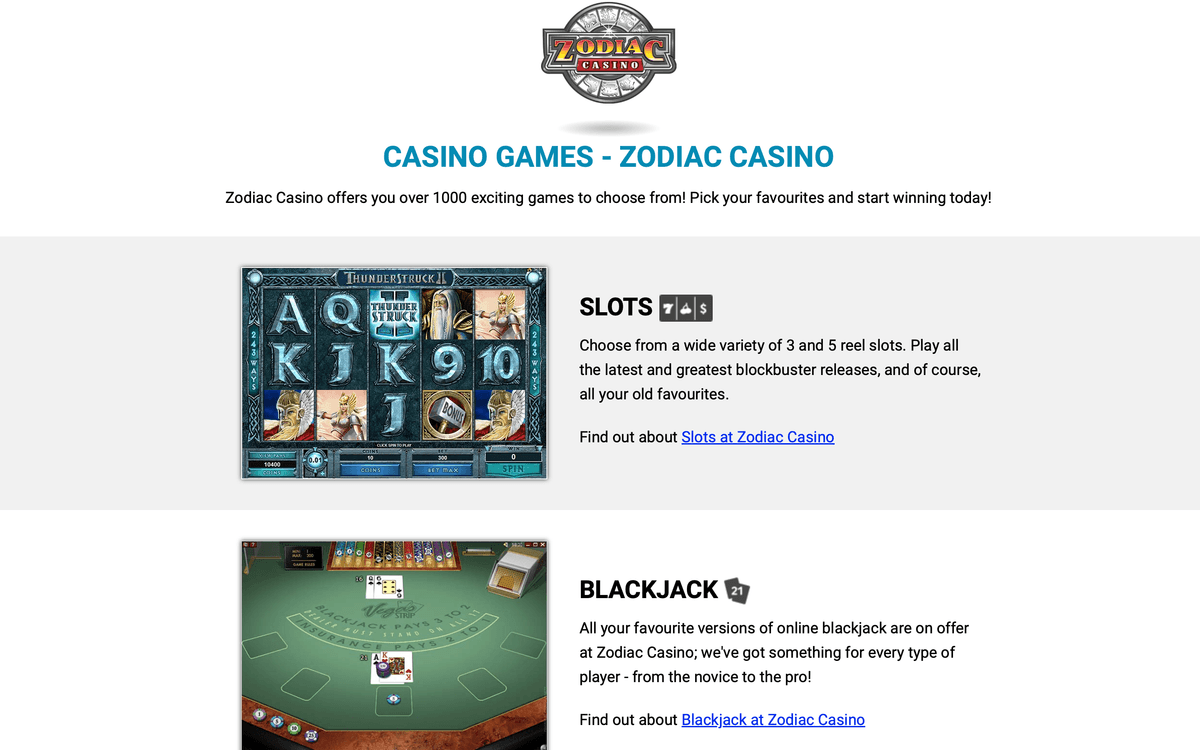 Zodiac casino slot games