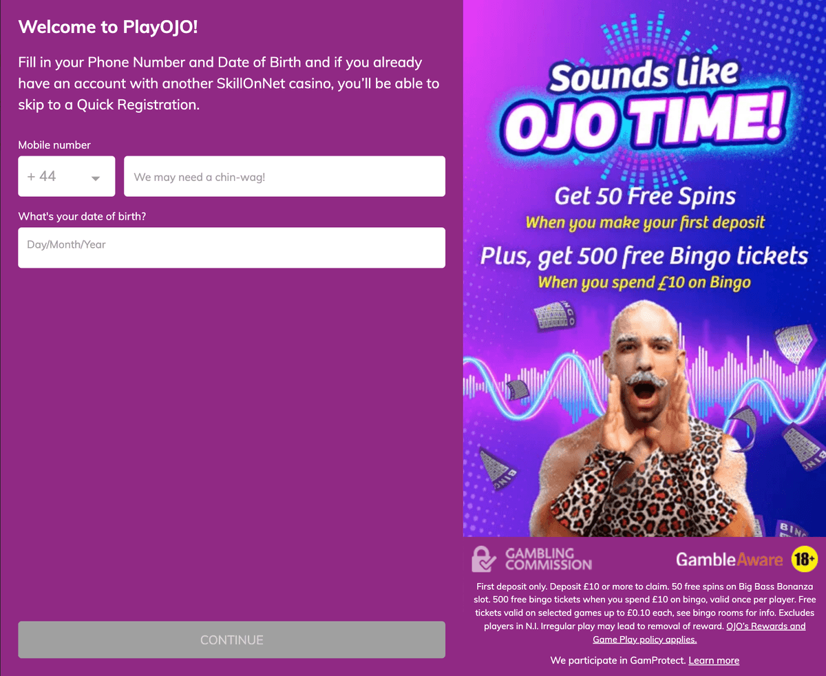 PlayOJO Bingo registration