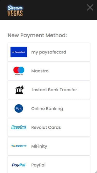 Dream Vegas payment methods