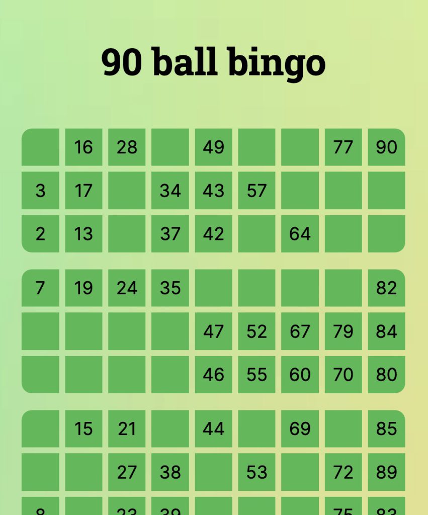 90 ball bingo card example