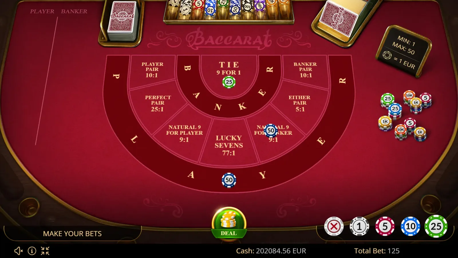 Baccarat betting interface