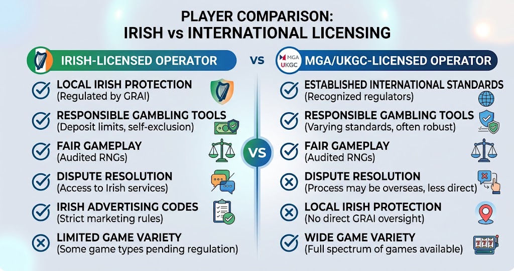 Irish vs international casino licensing for players in 2026 (AI generated image)