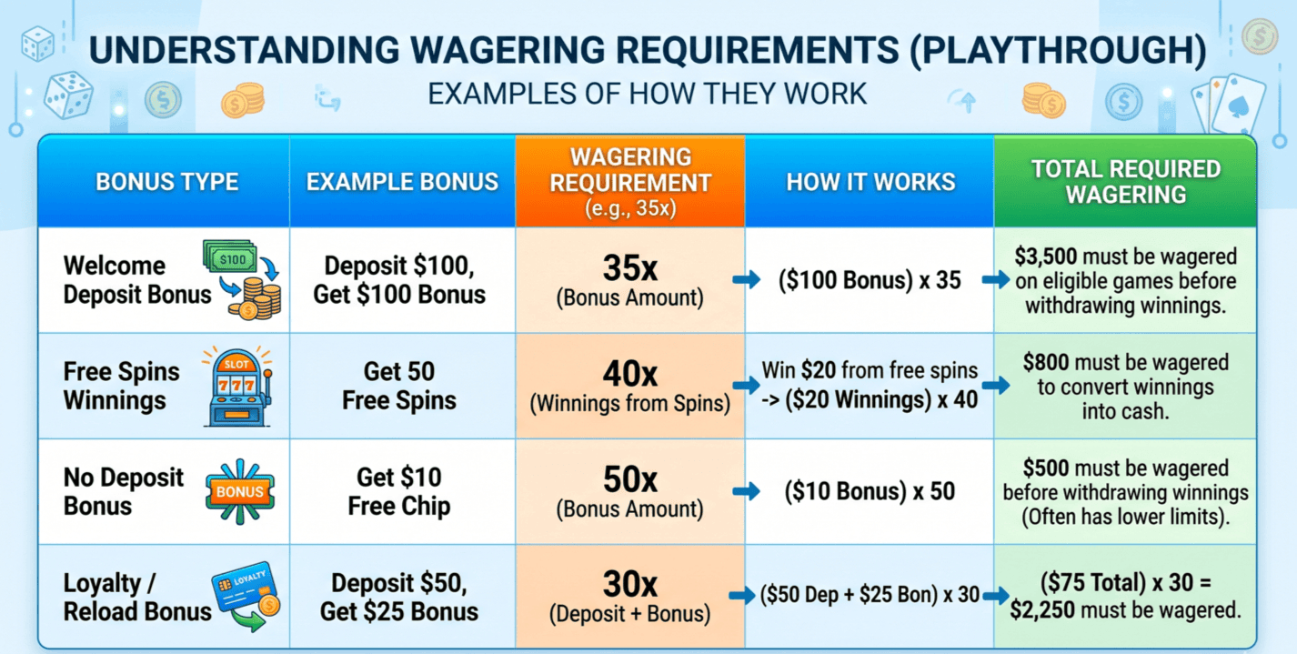 Image Shows how wagering requirements work with bonus offers