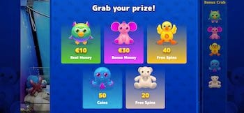 Confirmation screen showing a Bonus Crab prize credited to the player's wallet