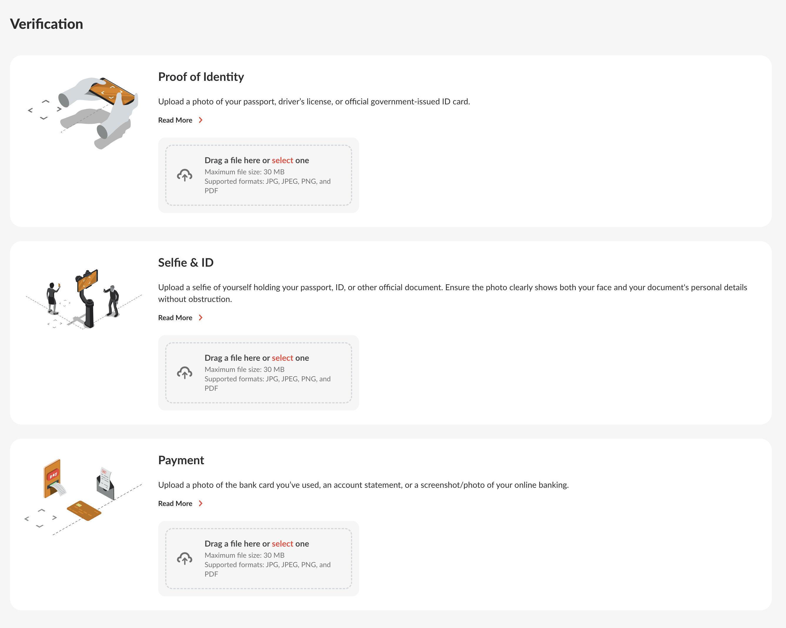 1GO Verification — Proof of Identity, Selfie and ID, Payment uploads