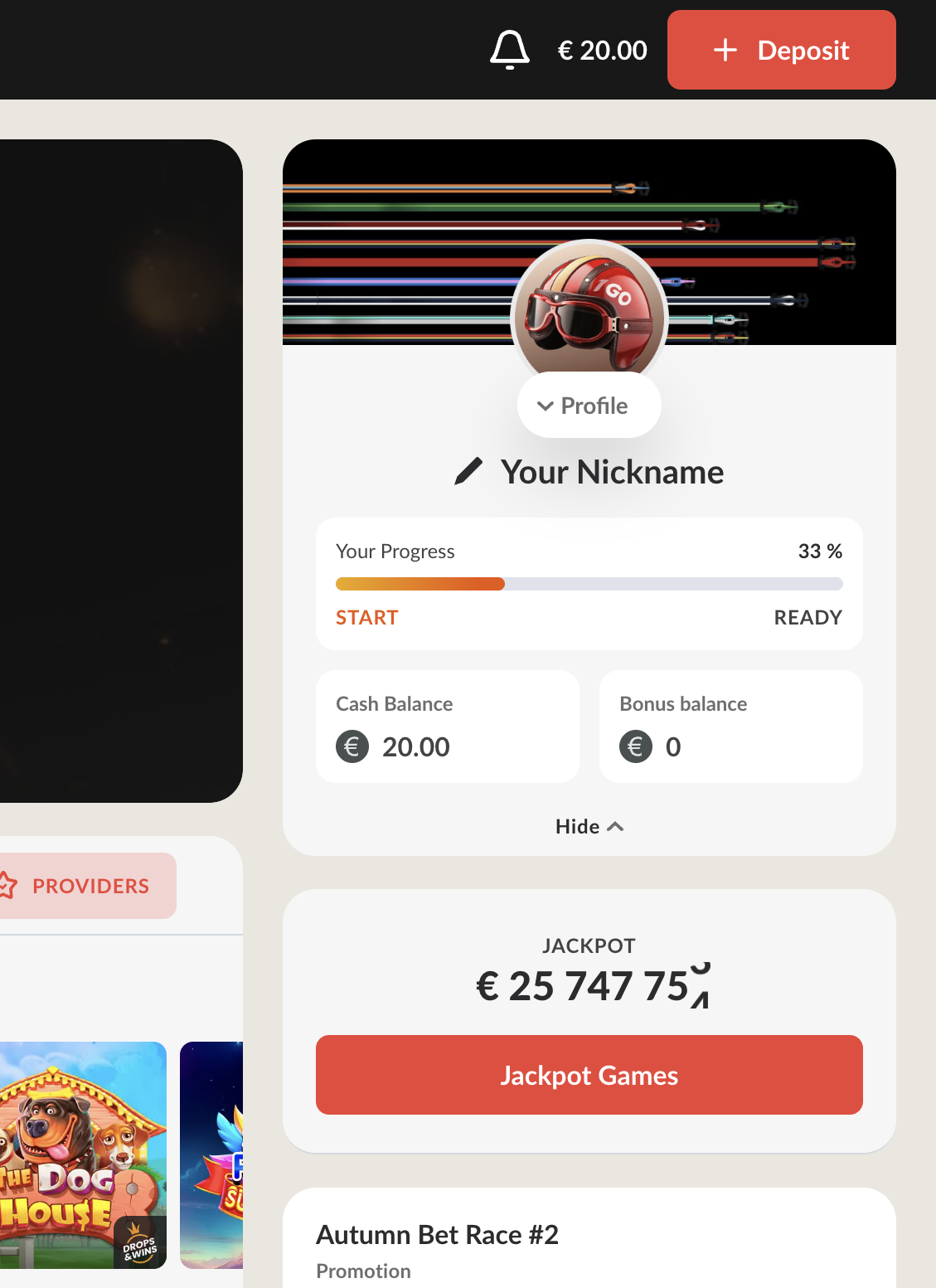 1GO profile after Skrill — cash €20.00 bonus €0 START loyalty tier