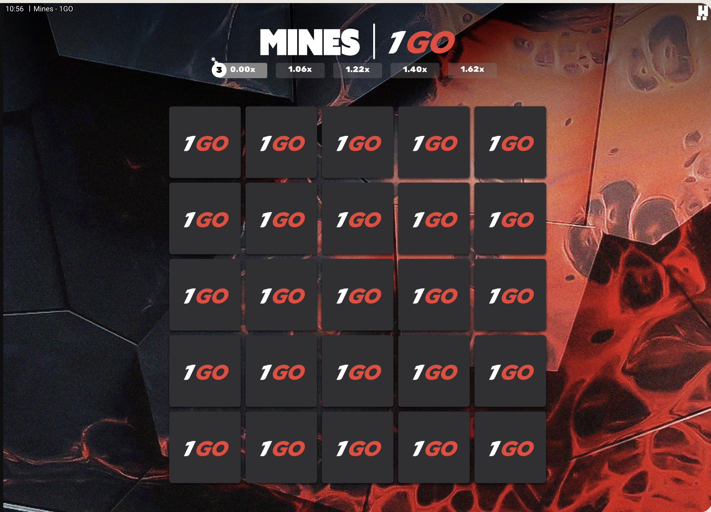 1GO Mines instant game — 5x5 grid with three mines
