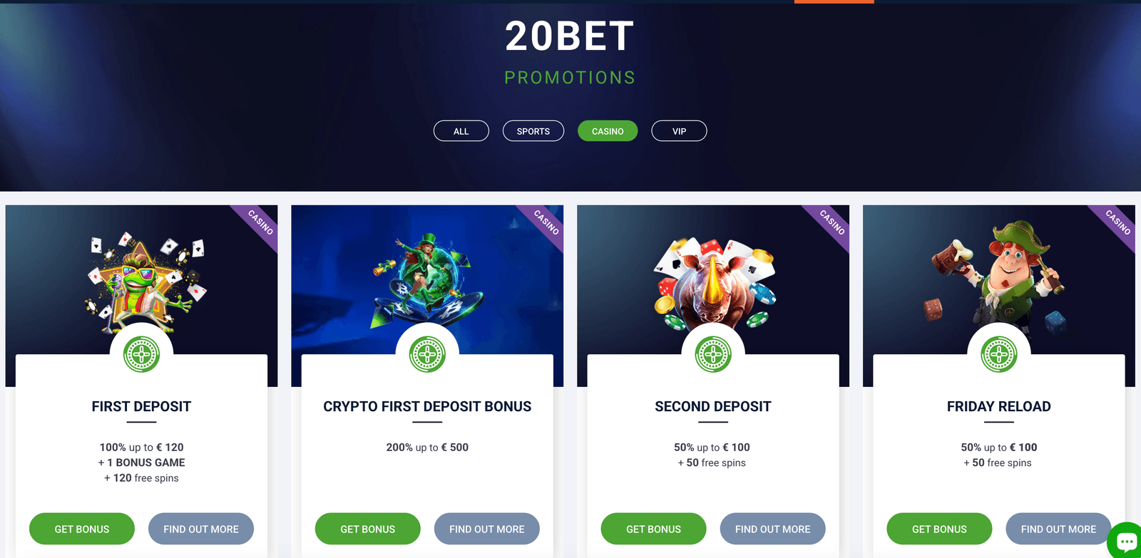 20bet casino bonuses