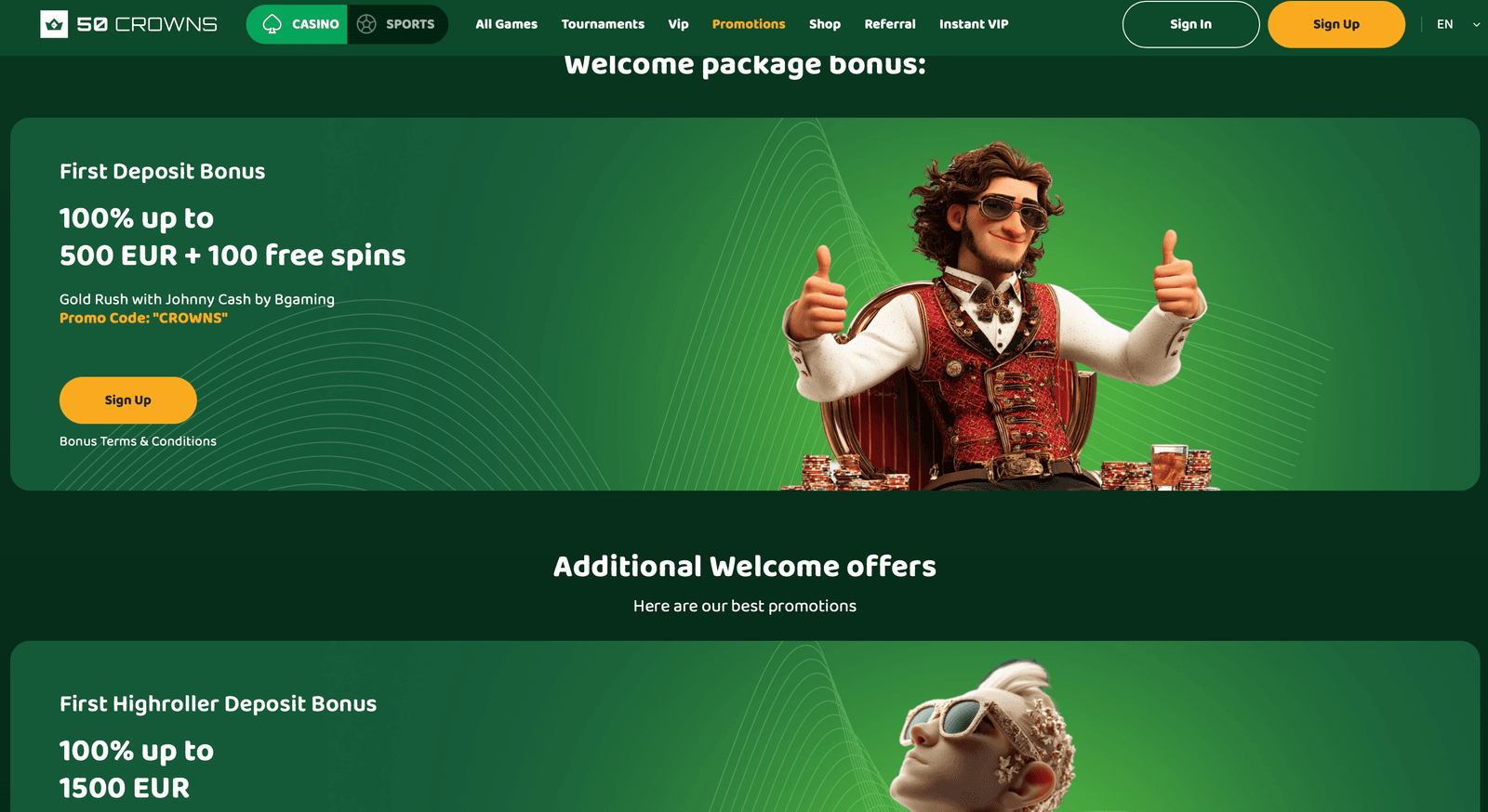 50 crowns casino bonuses