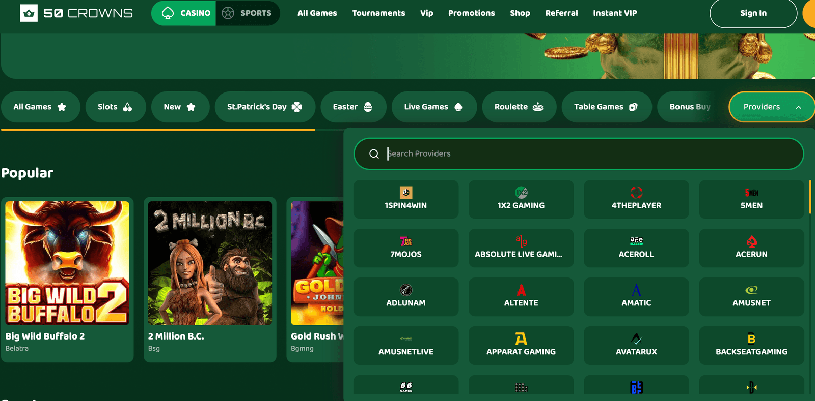 50 crowns casino providers