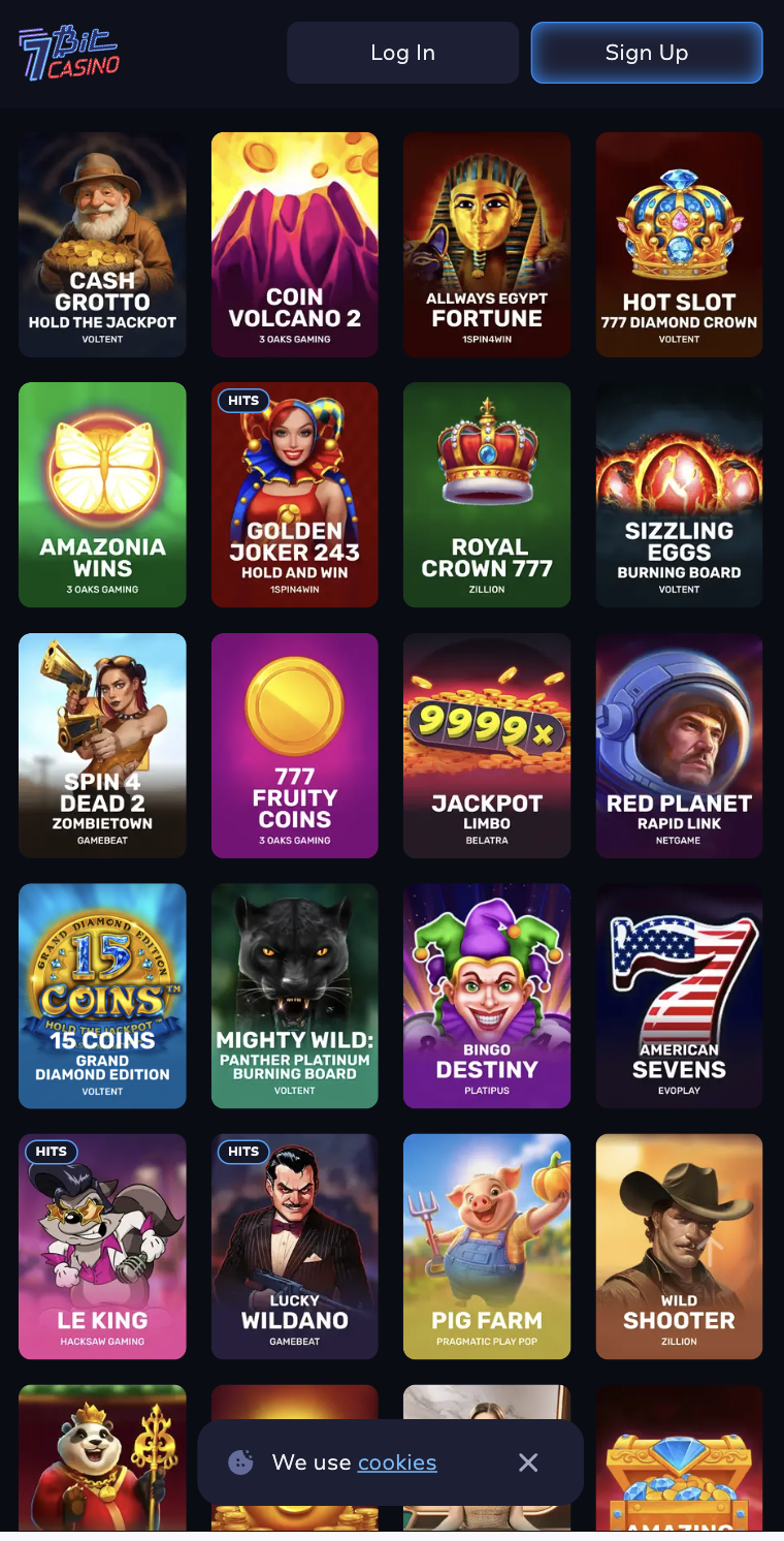 7Bit Casino mobile browser interface