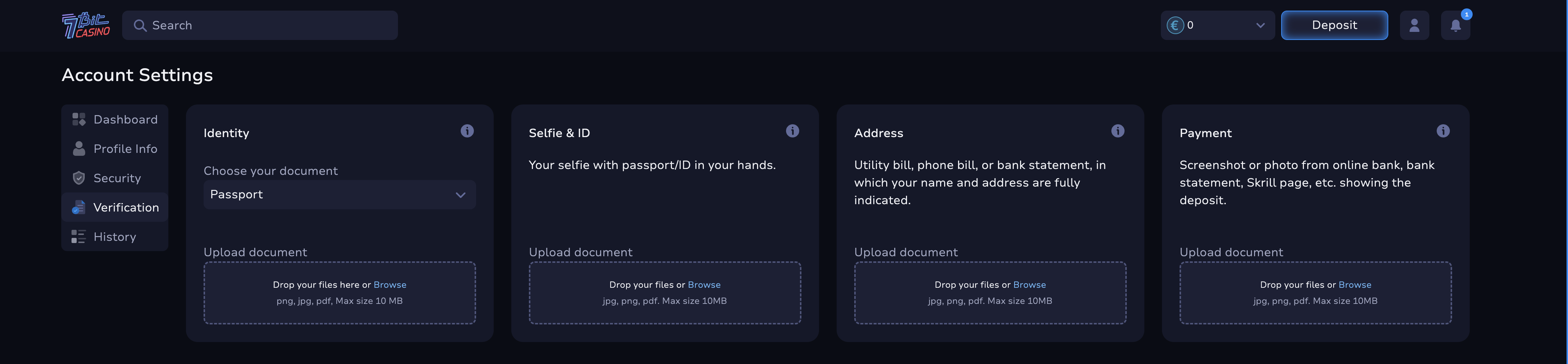 7Bit Casino account verification steps