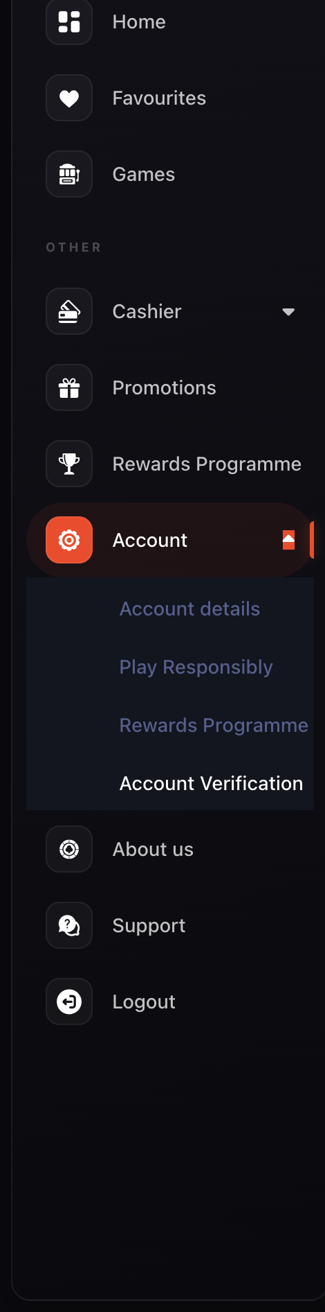 Betsuna Casino account verification menu