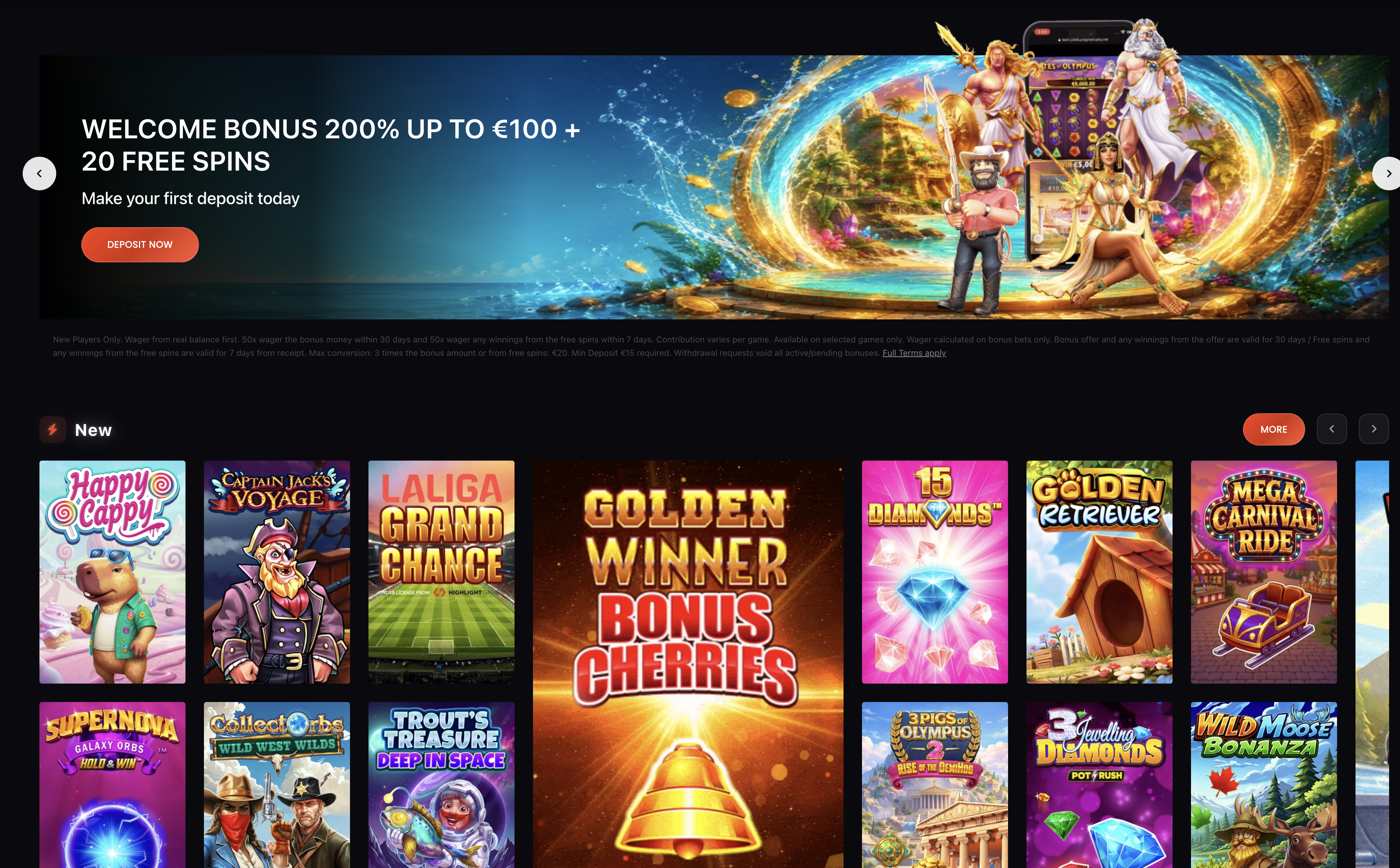 Betsuna Casino home page lobby for Irish players