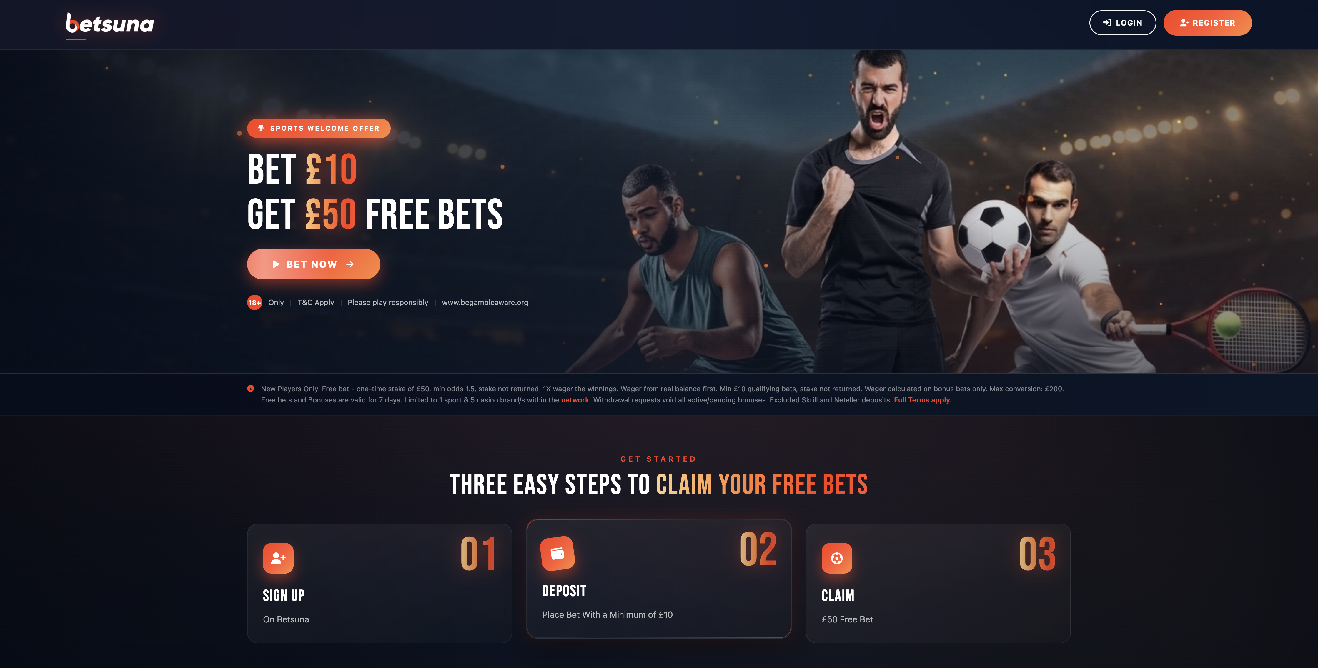 Betsuna Casino landing page welcome screen