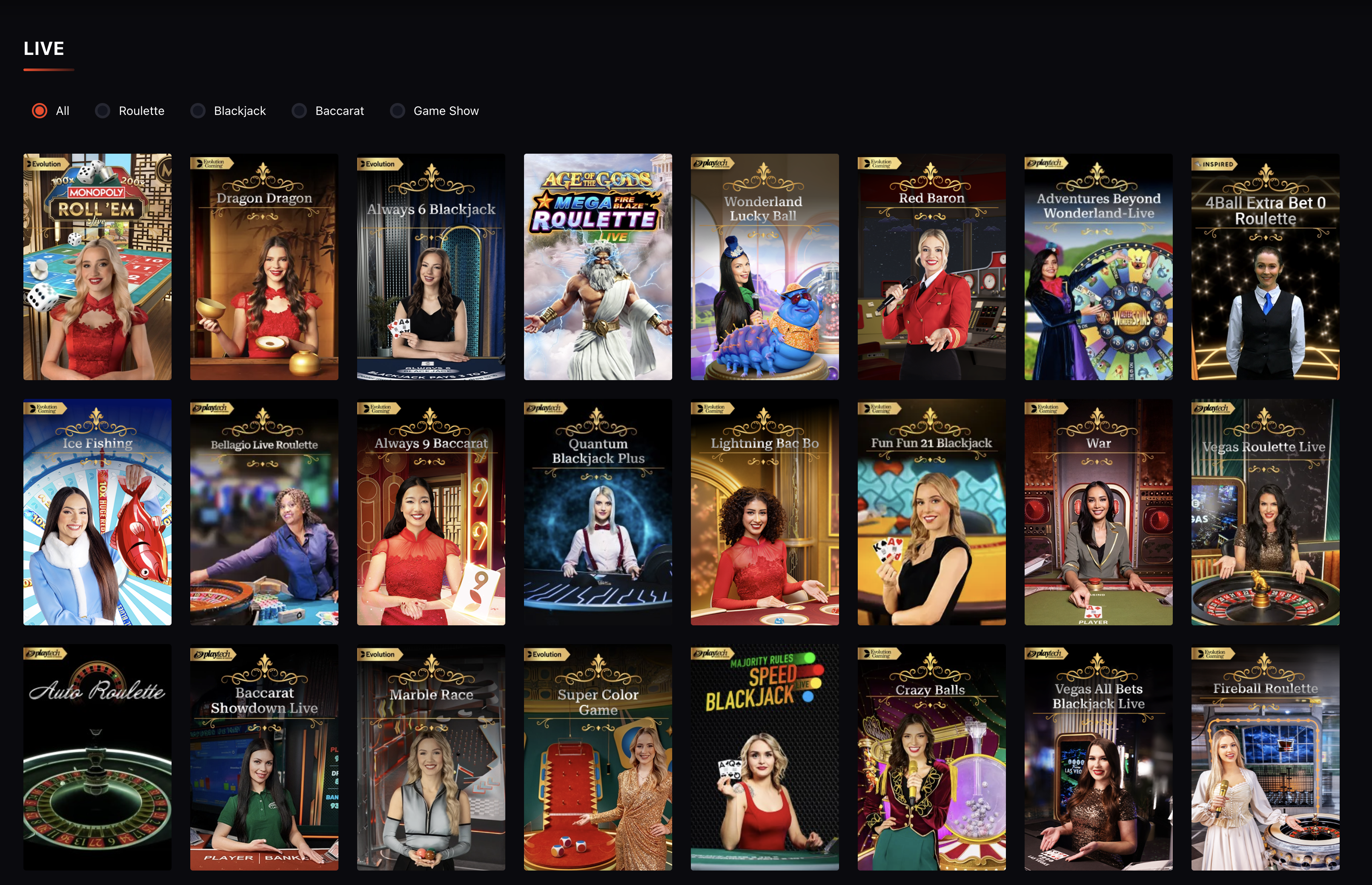 Betsuna Casino live casino tables lobby