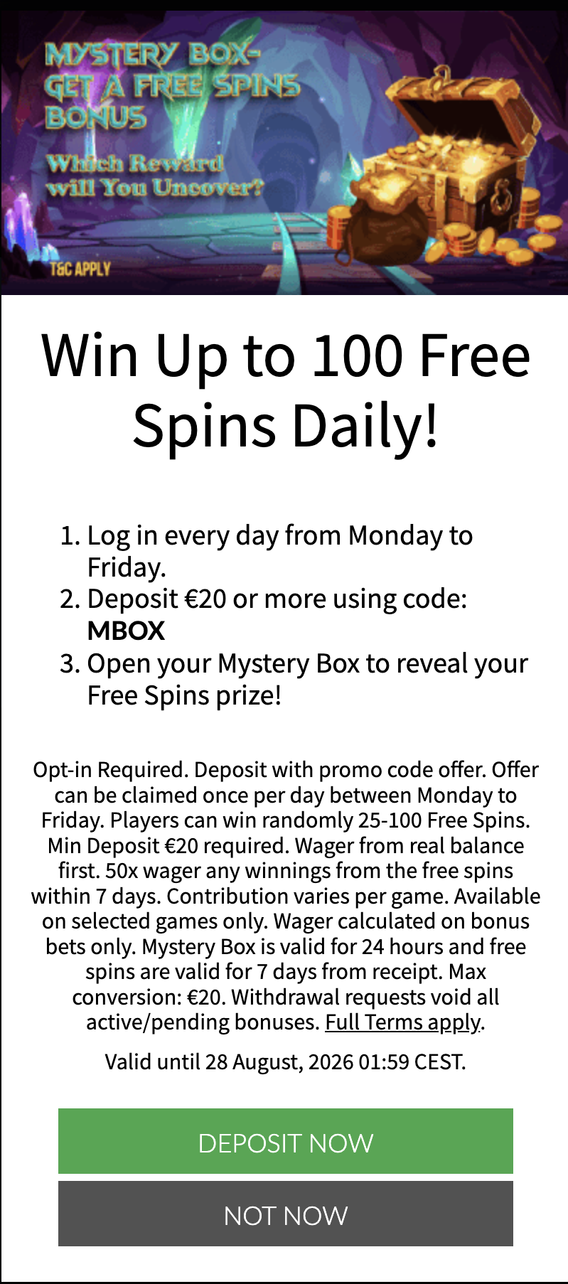 Betsuna Casino welcome offer promotions page