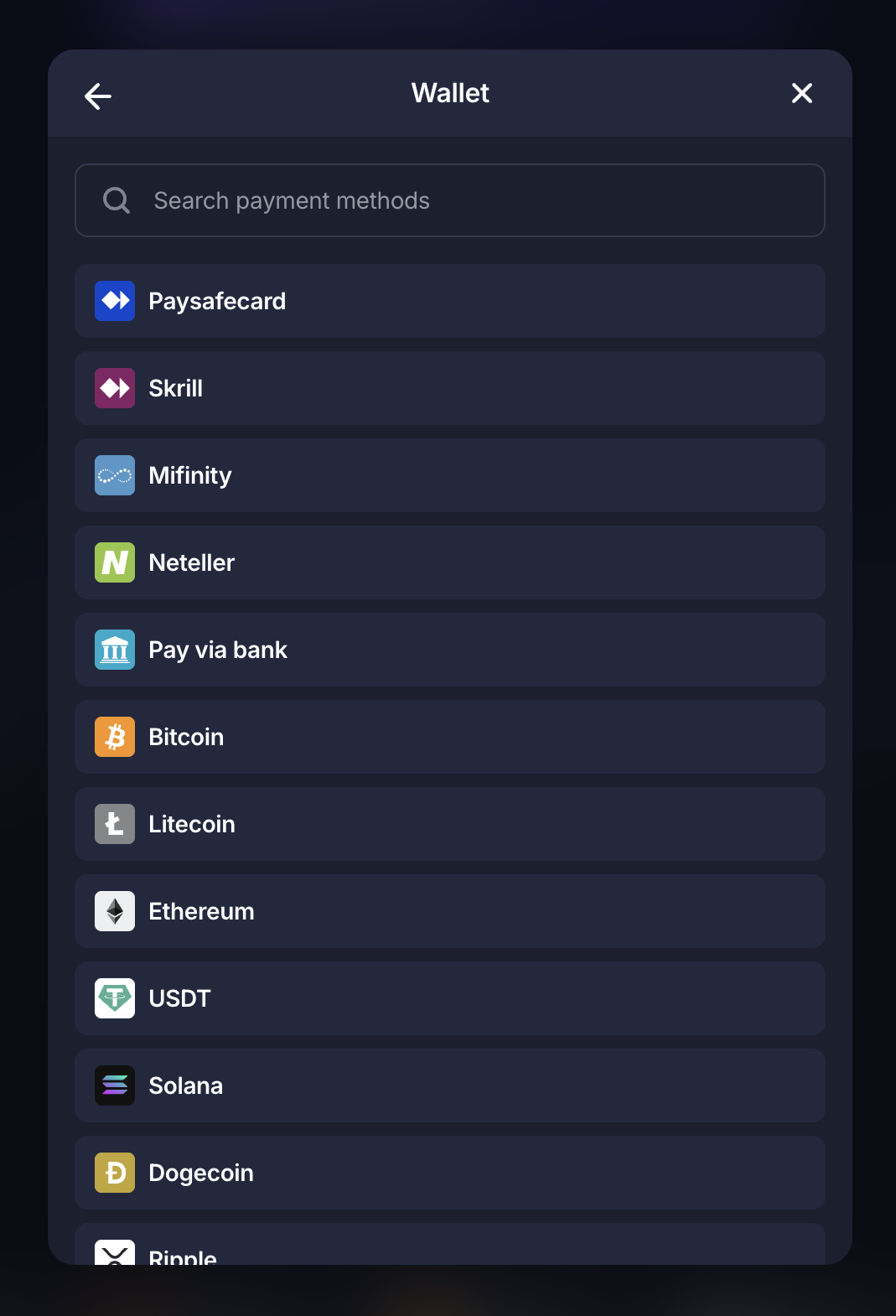 BitStarz wallet payment methods — Paysafecard, Skrill, MiFinity, Neteller, bank and crypto
