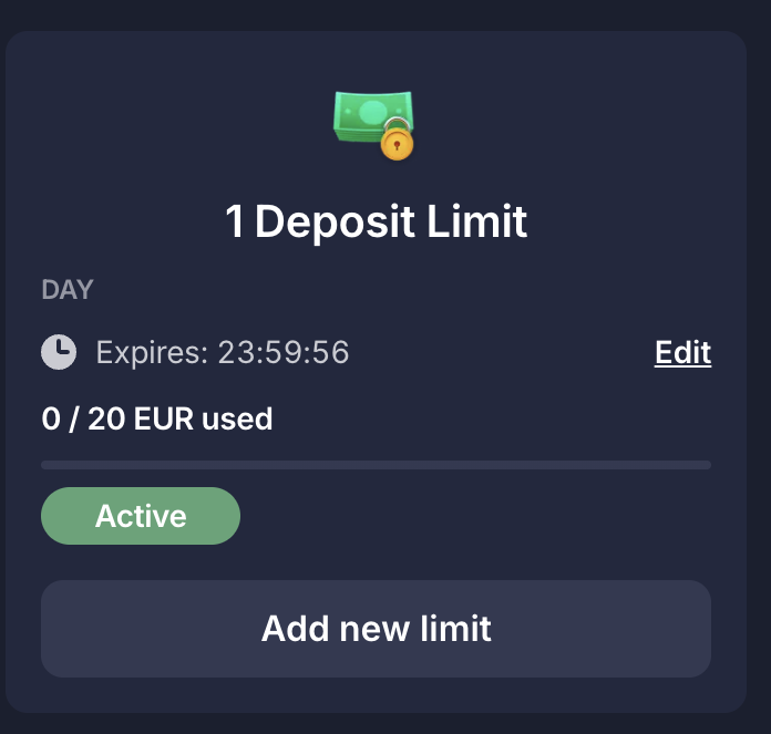 BitStarz Play Safe — active €20 daily deposit limit