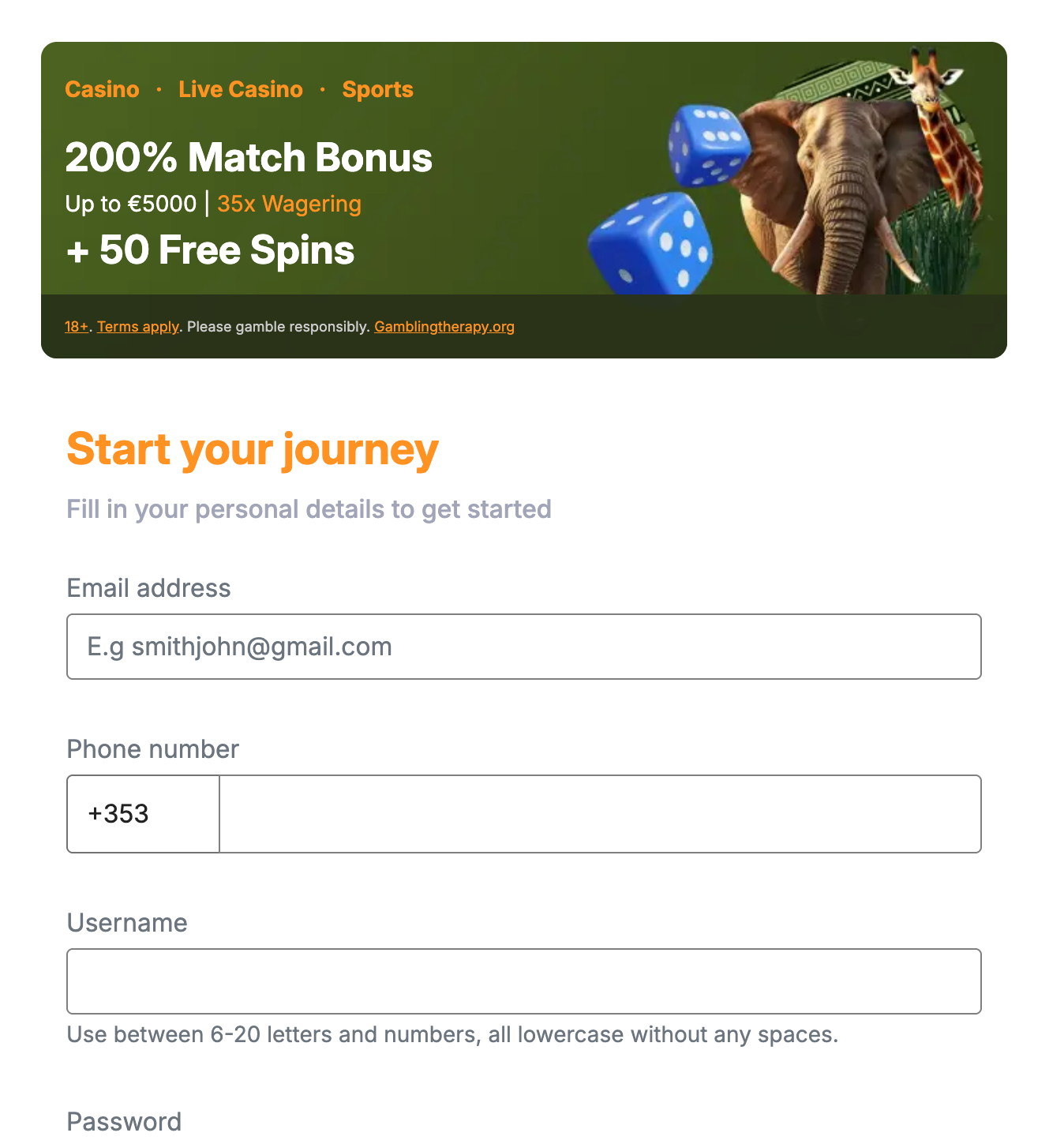 Casimba signup form