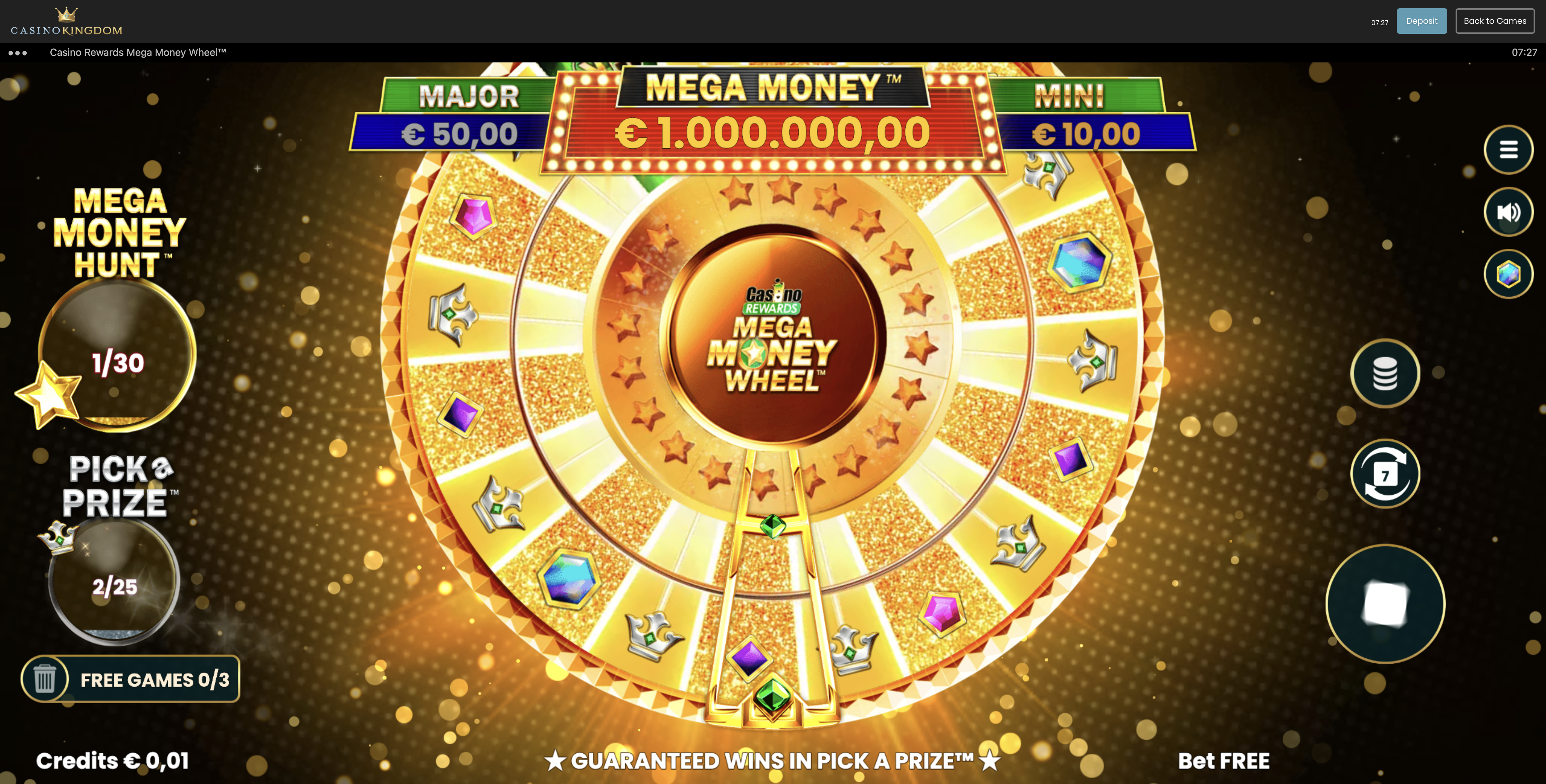 Casino Kingdom Mega Money Wheel free games screen