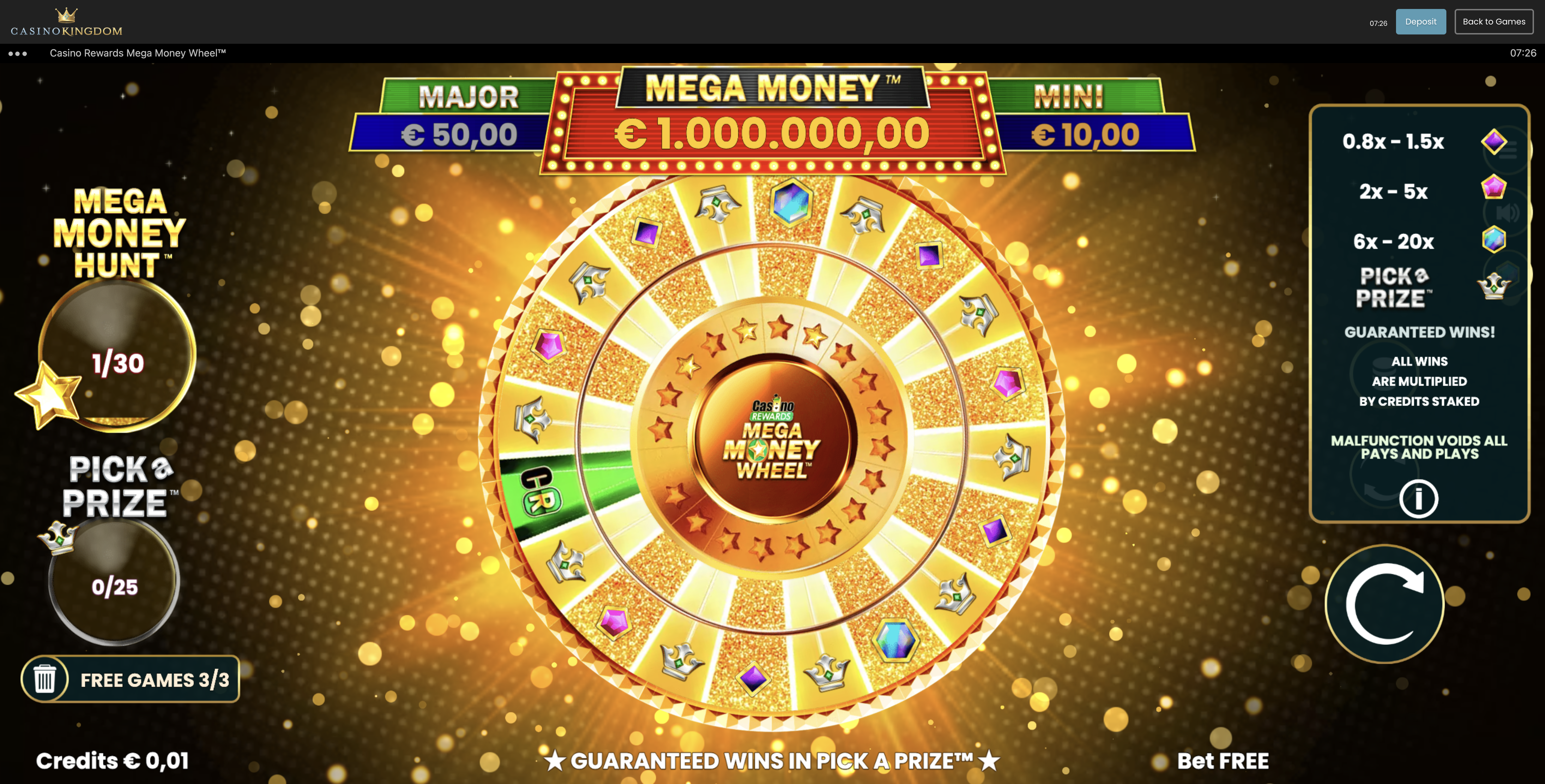 Casino Kingdom Mega Money Wheel lobby