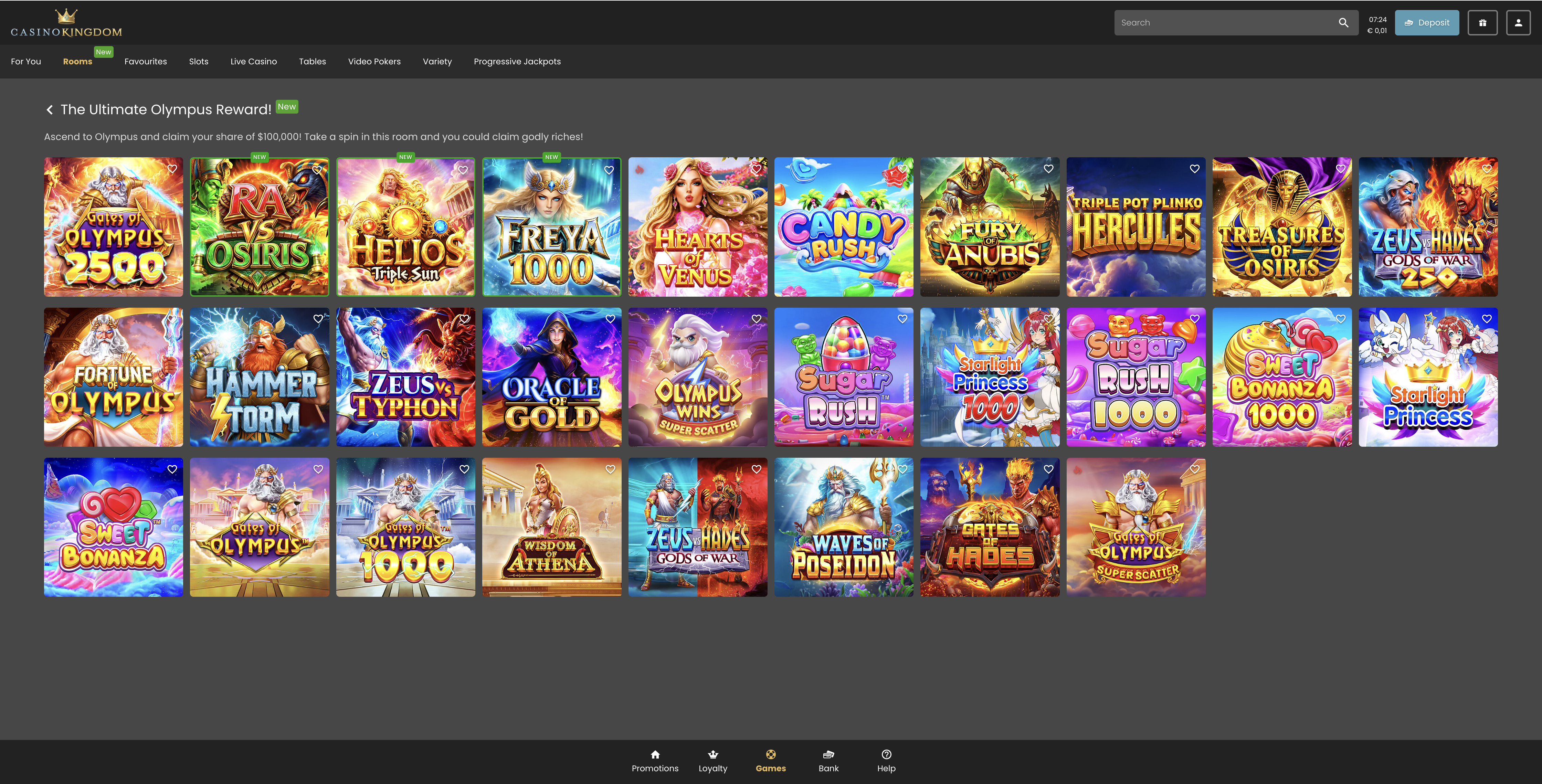 Casino Kingdom Olympus reward screen