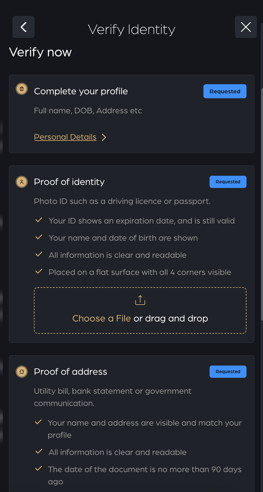 Club House Verify Identity — profile, photo ID and proof of address