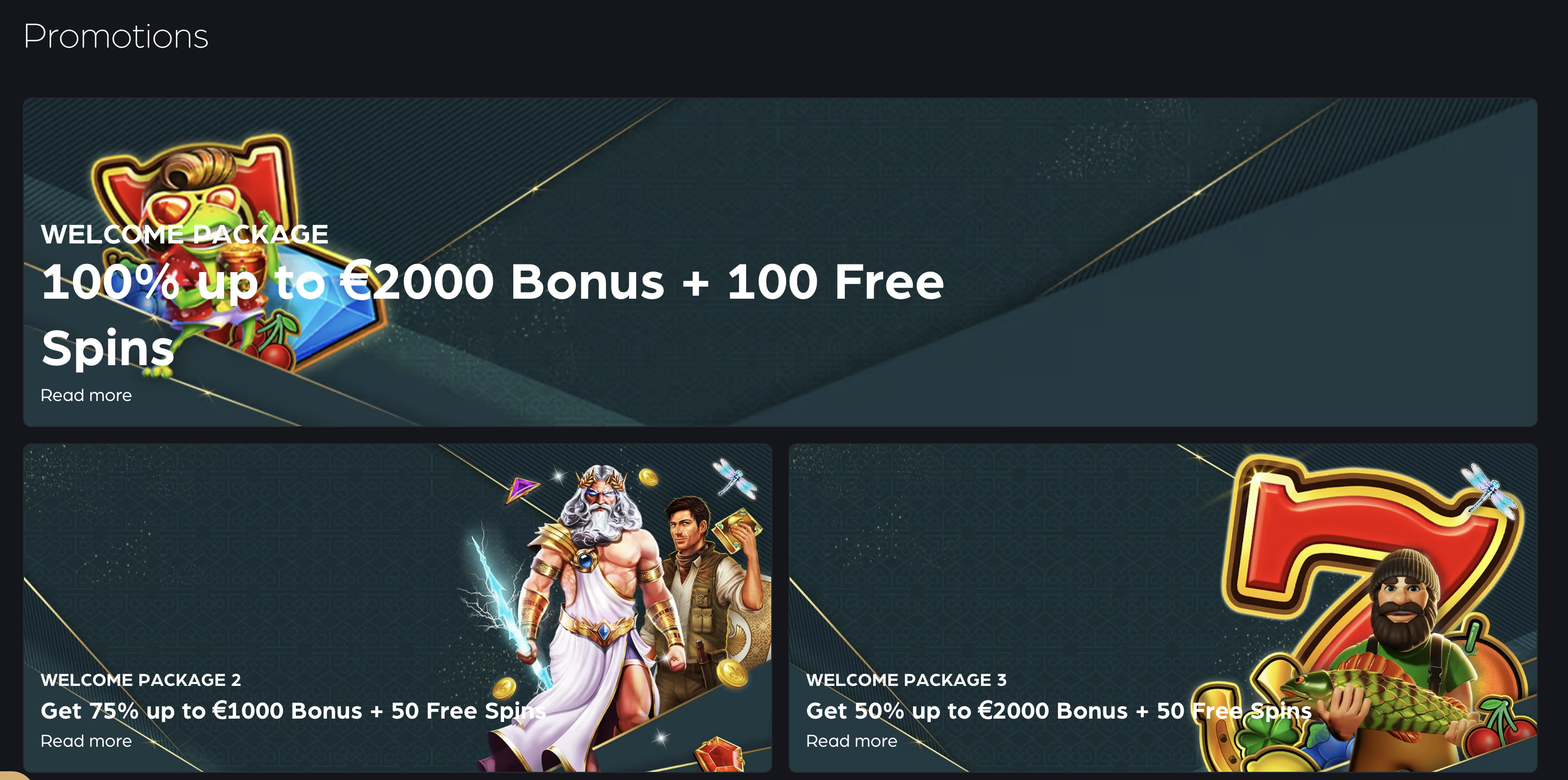 Club House Promotions — three-stage welcome packages 100% / 75% / 50%