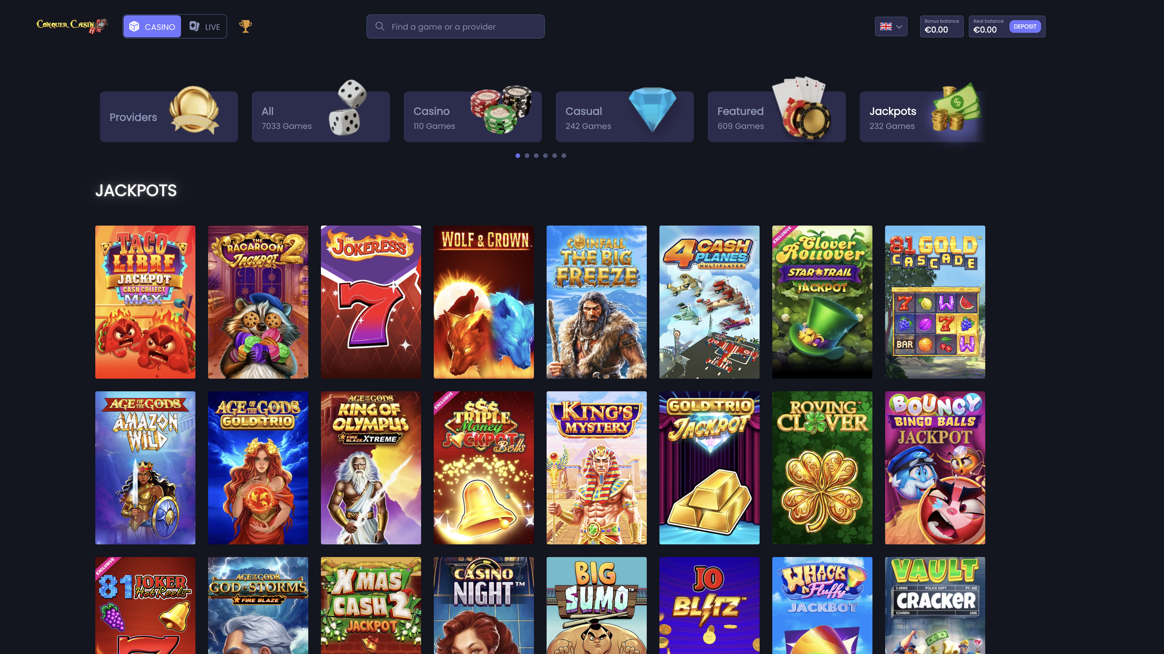 ConquerCasino jackpot games