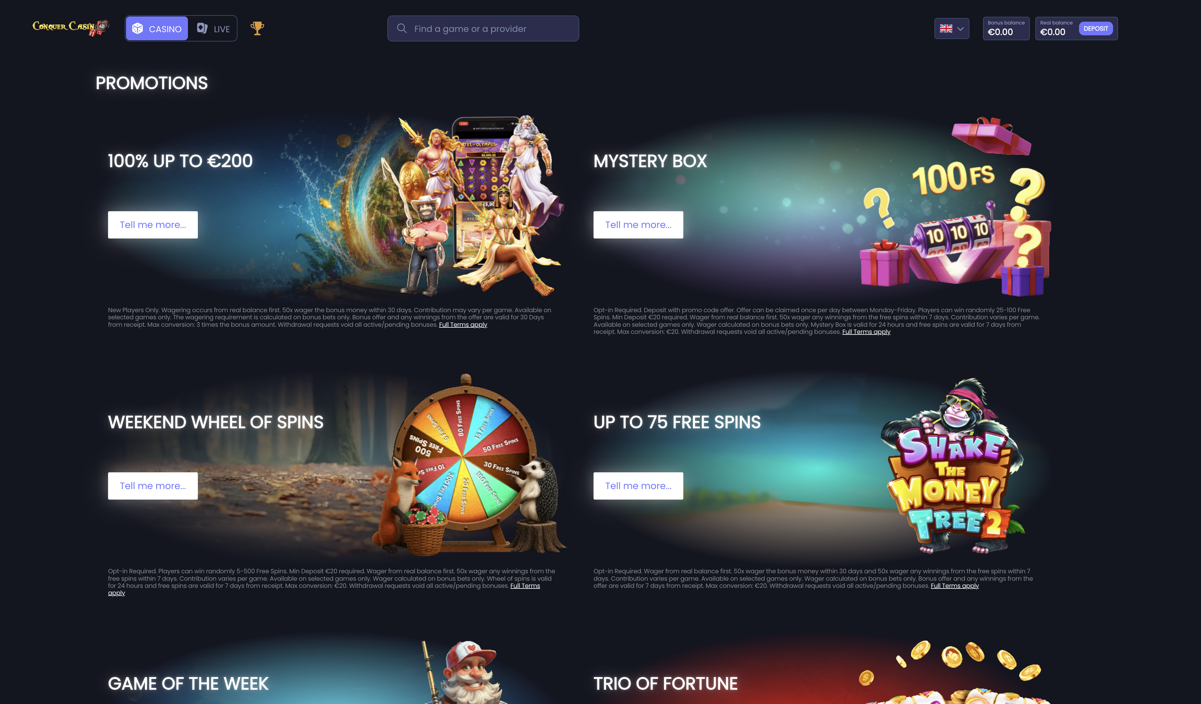 ConquerCasino promotions page