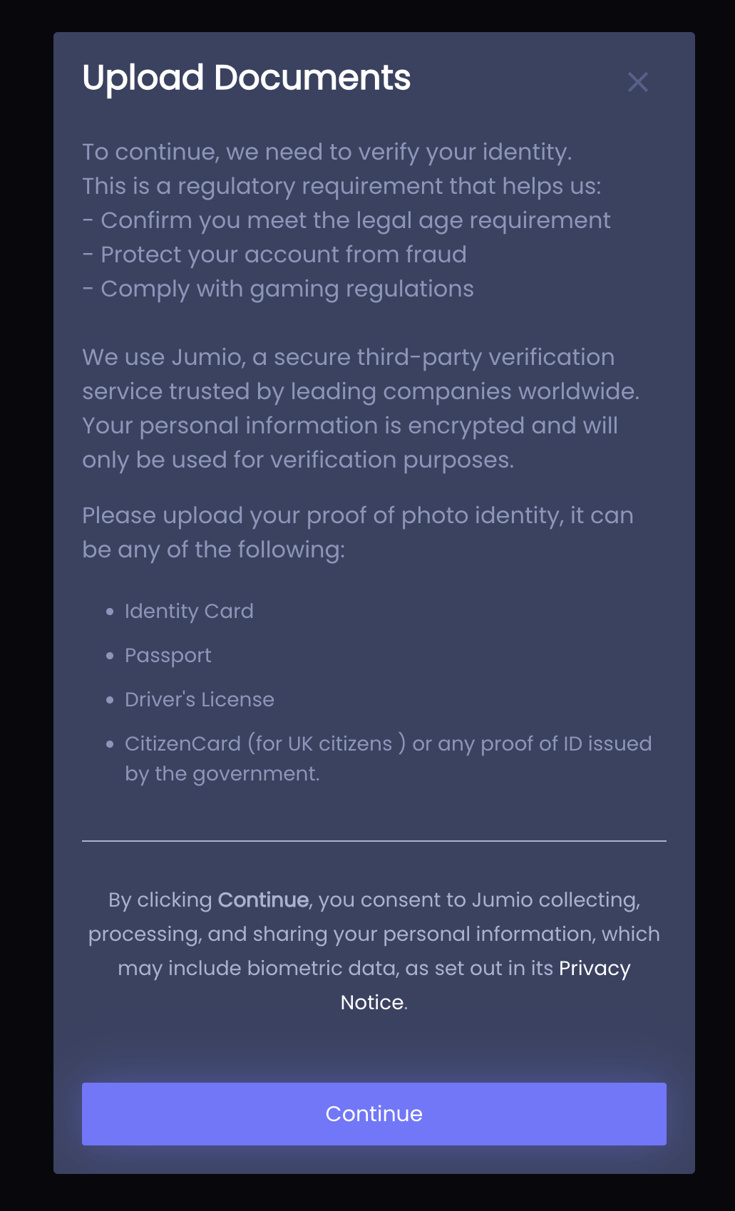 ConquerCasino proof of identity upload
