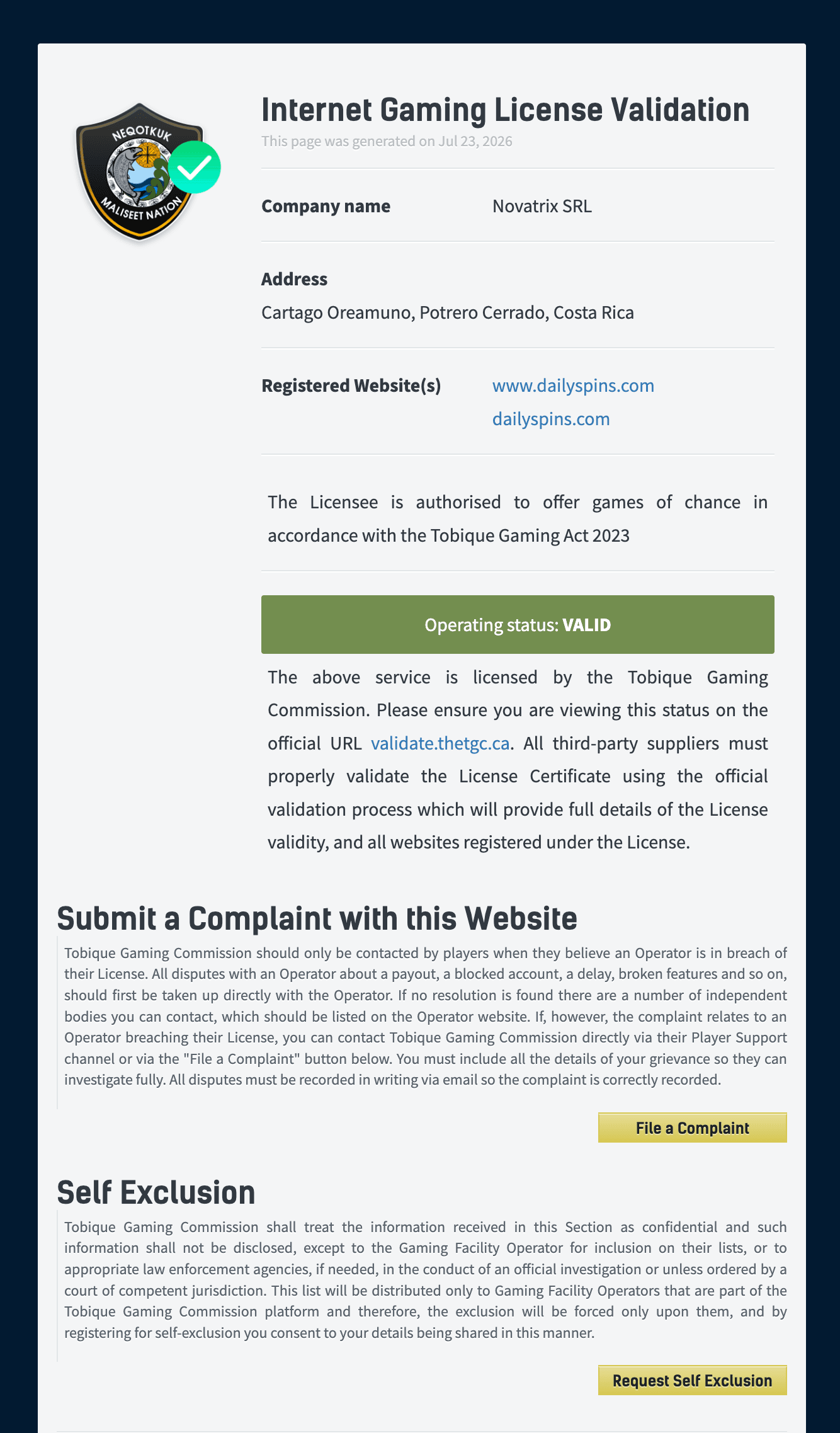 Dailyspins license