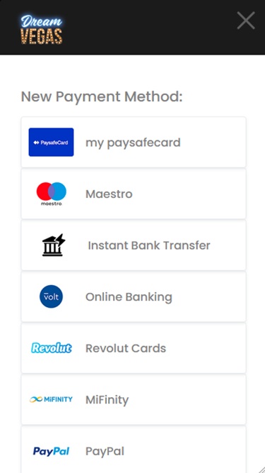 Dream Vegas payment methods
