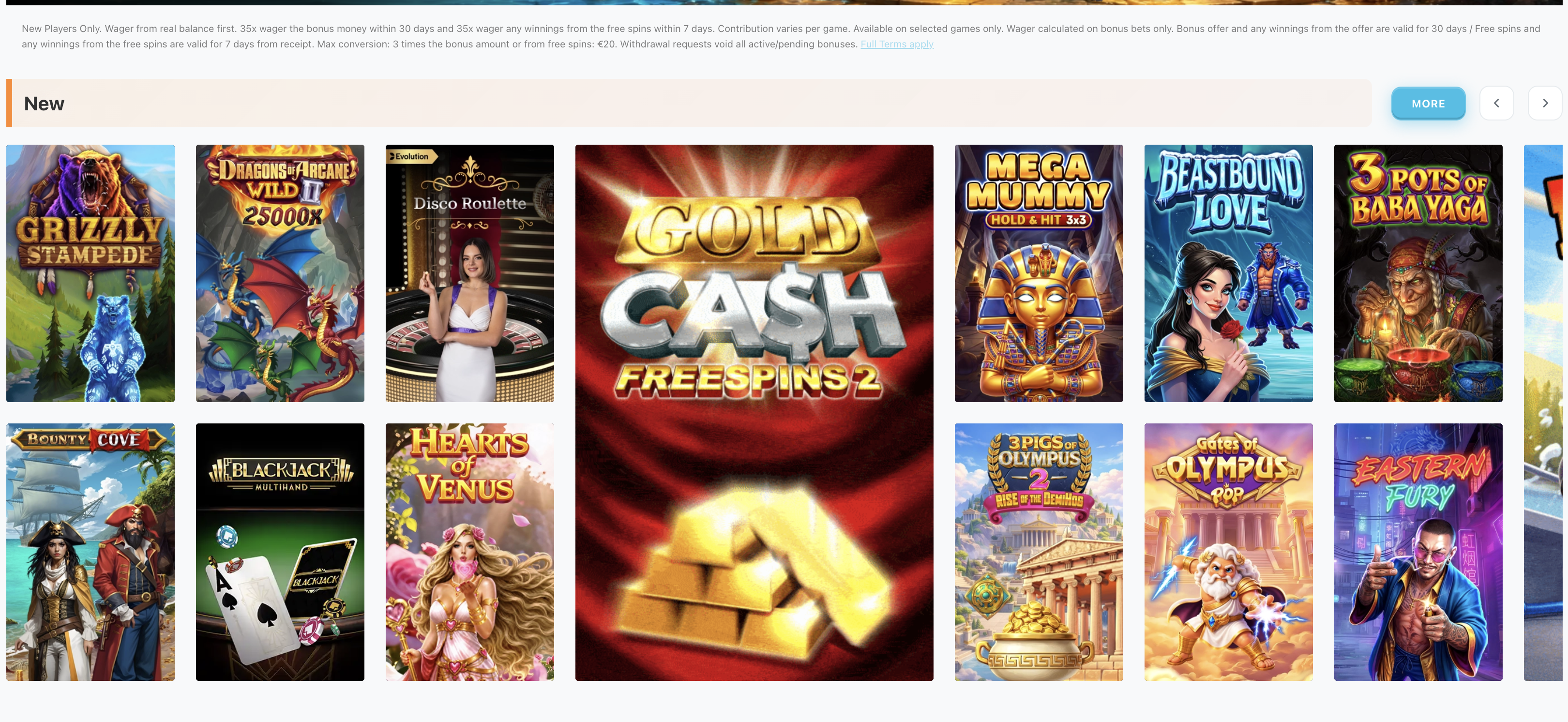 Fruity King new games carousel — Gold Cash Freespins 2 and Disco Roulette