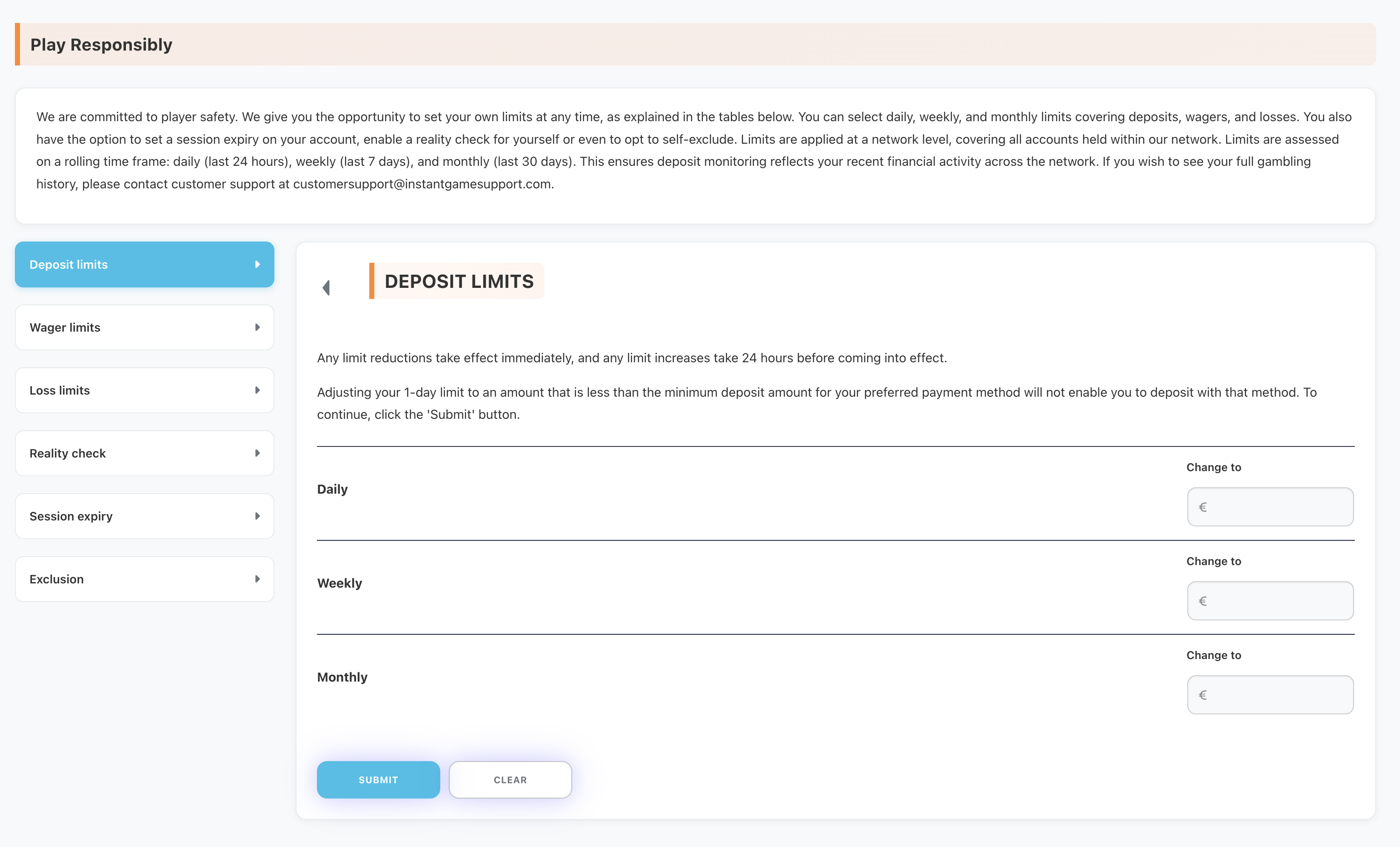 Fruity King registration — set deposit and session limits