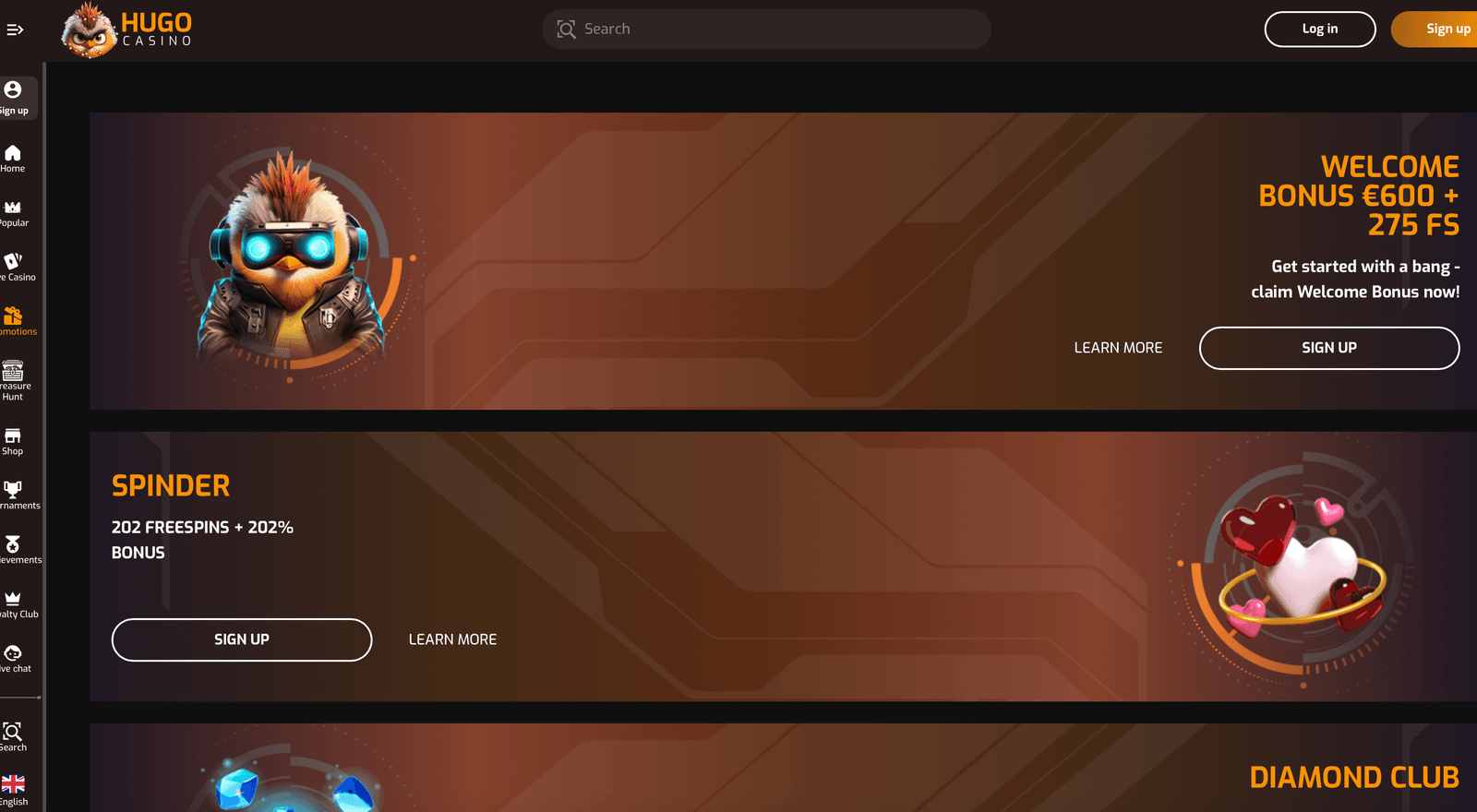 hugo casino bonuses