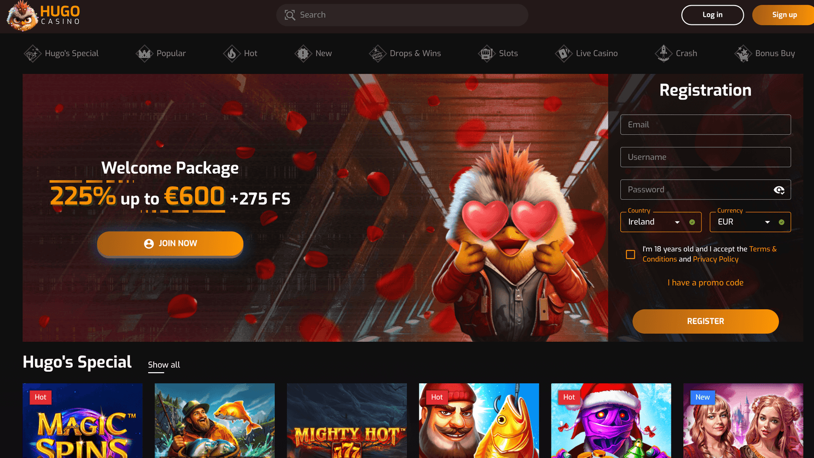 hugo casino online