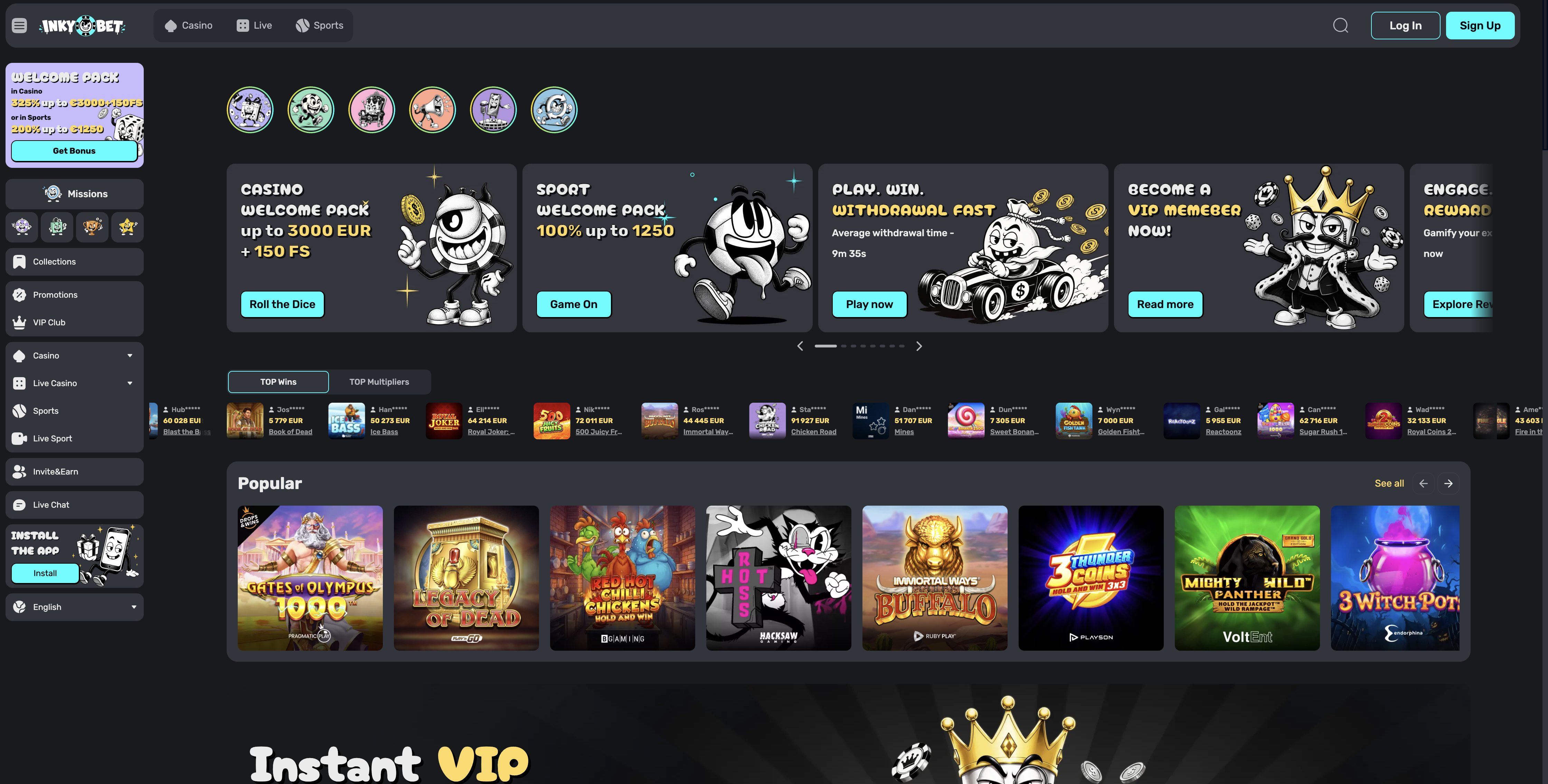 Inky Bet homepage
